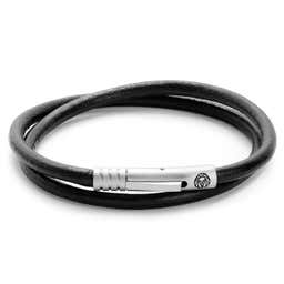 Collins | Simple Black Leather Wrap Around Cord Bracelet