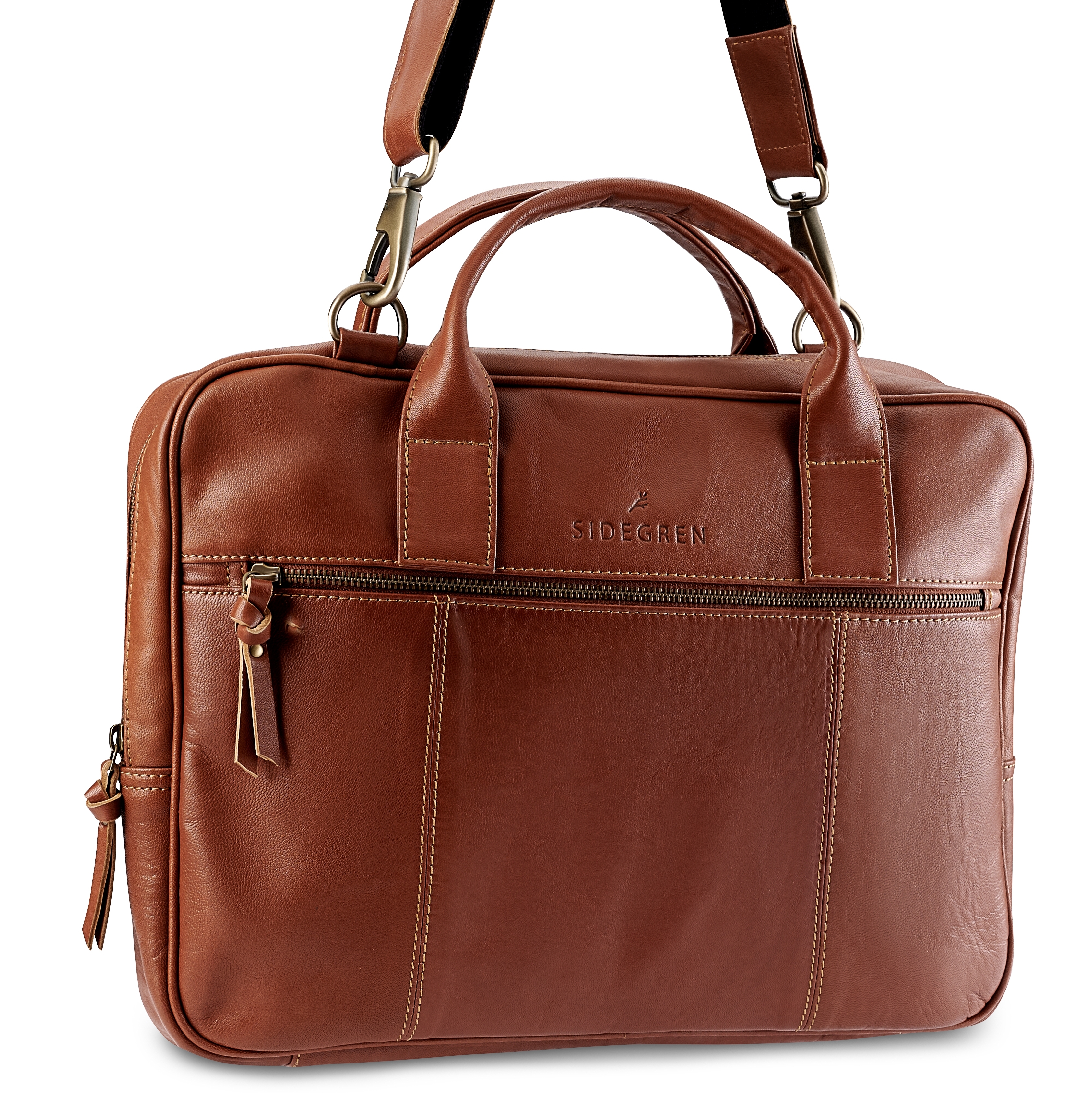 Fidei | Large Mocha Full Grain Goat Leather Laptop Bag - for Men - Sidegren