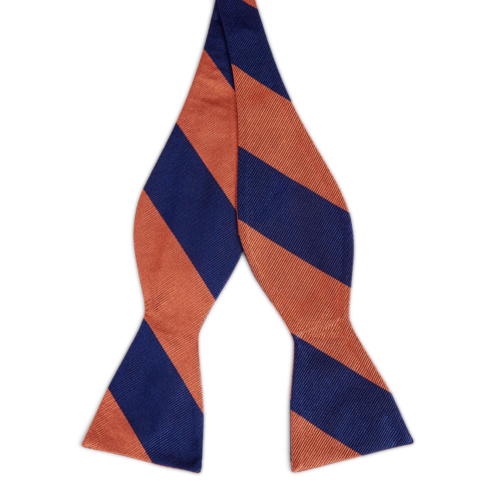 Navy & Orange Stripe Silk Self-Tie Bow Tie Navy & Orange Stripe Silk Self-Tie Bow Tie