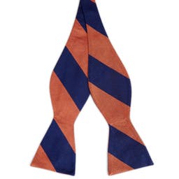 Navy Blue & Cognac Stripe Silk Self-Tie Bow Tie