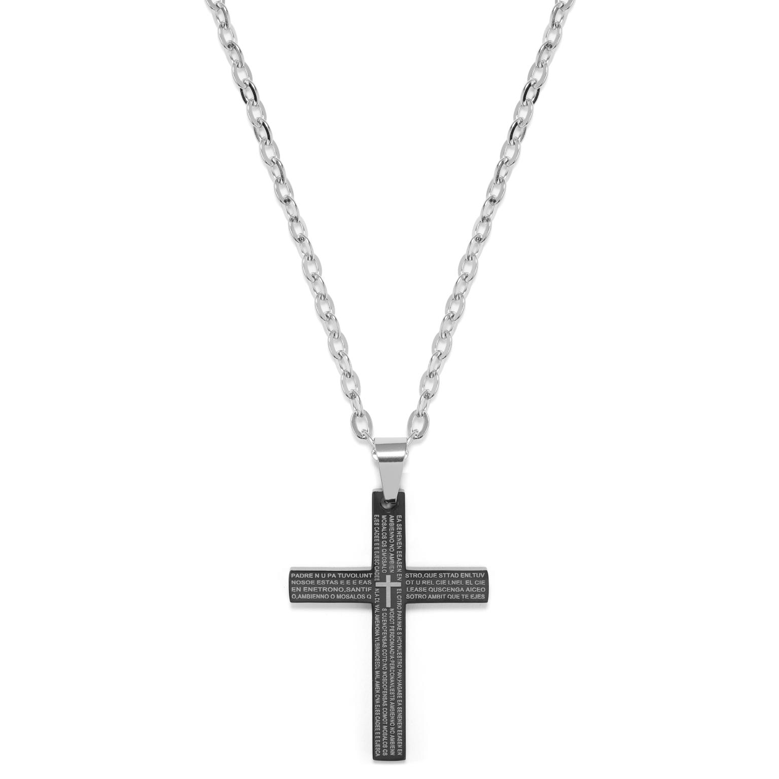 Silver-Tone Stainless Steel Small Black Cross Cable Chain Necklace Silver-Tone Stainless Steel Small Black Cross Cable Chain Necklace