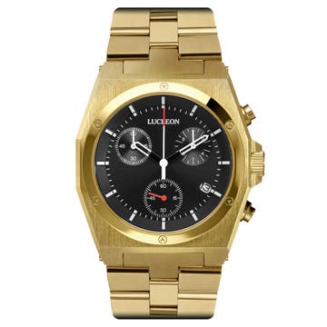 Ray | Gold-Tone Stainless Steel Chronograph Watch With Black Dial