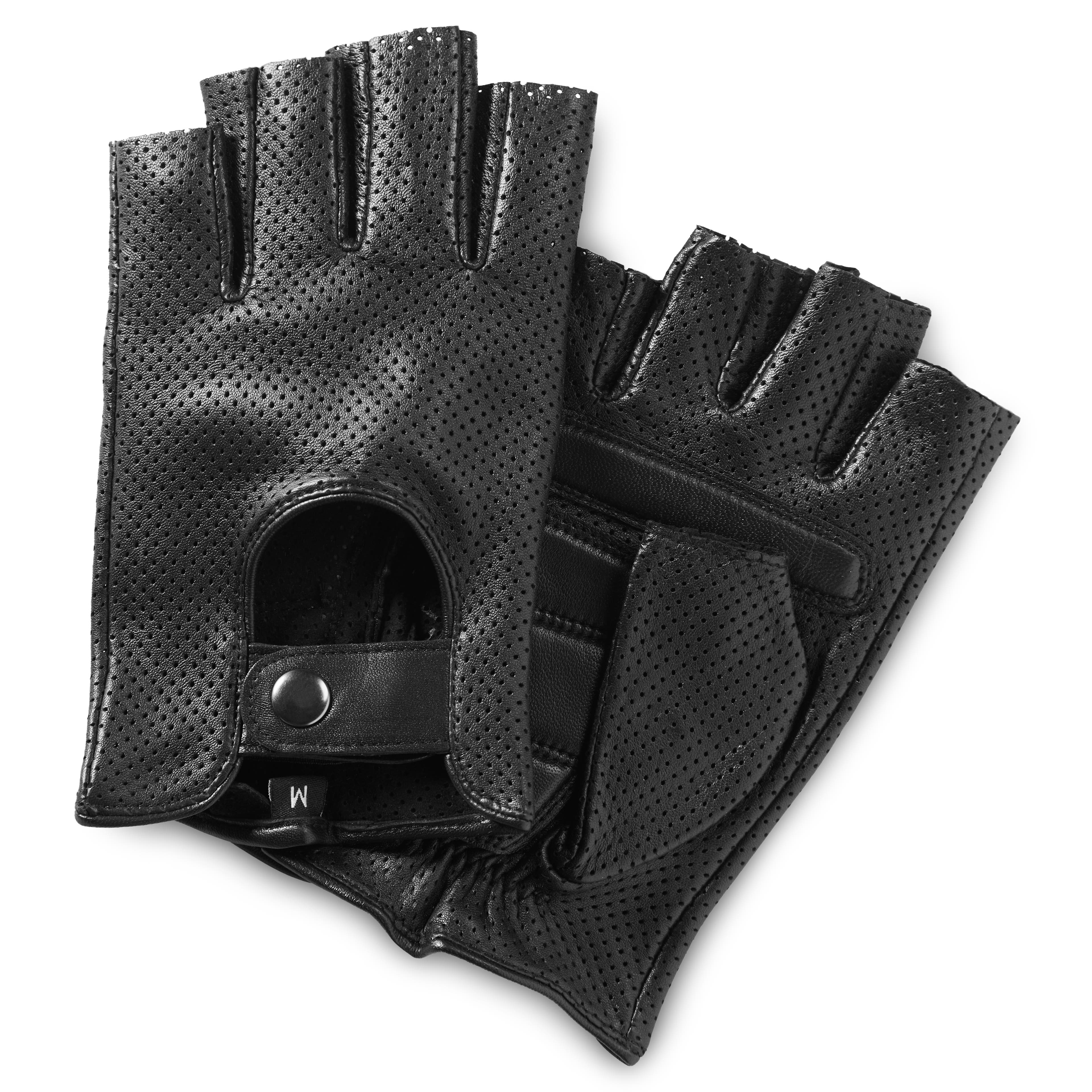 Black Sheepskin Leather Fingerless Driving Gloves