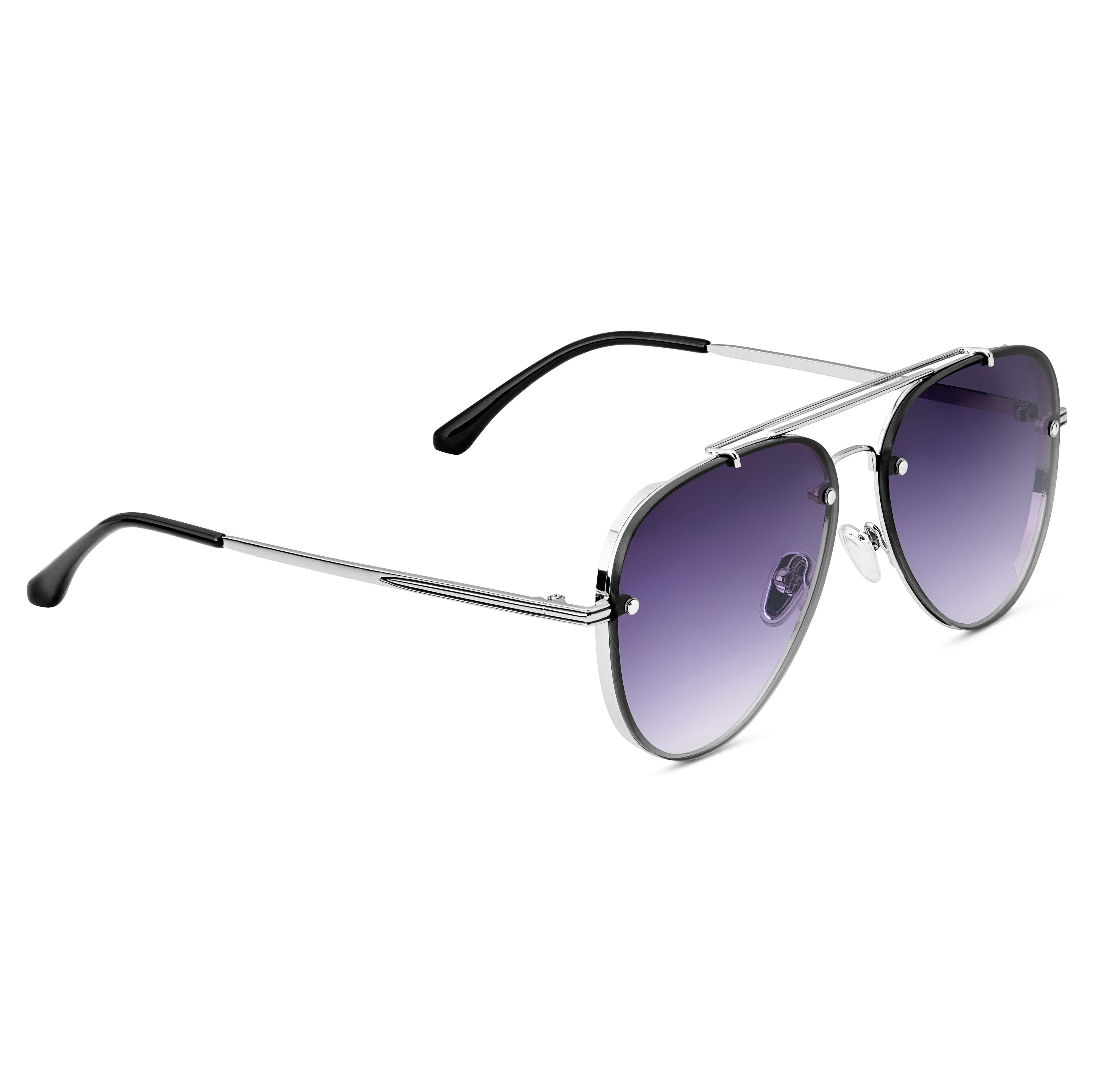 Silver-tone Smokey Black Gradient Aviator Sunglasses - 3 - gallery
