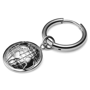 Zilverkleurige Titanium Hoepeloorbel met Bungelend Wereldbol-bedeltje