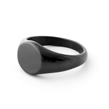 Black Round Stainless Steel Signet Ring