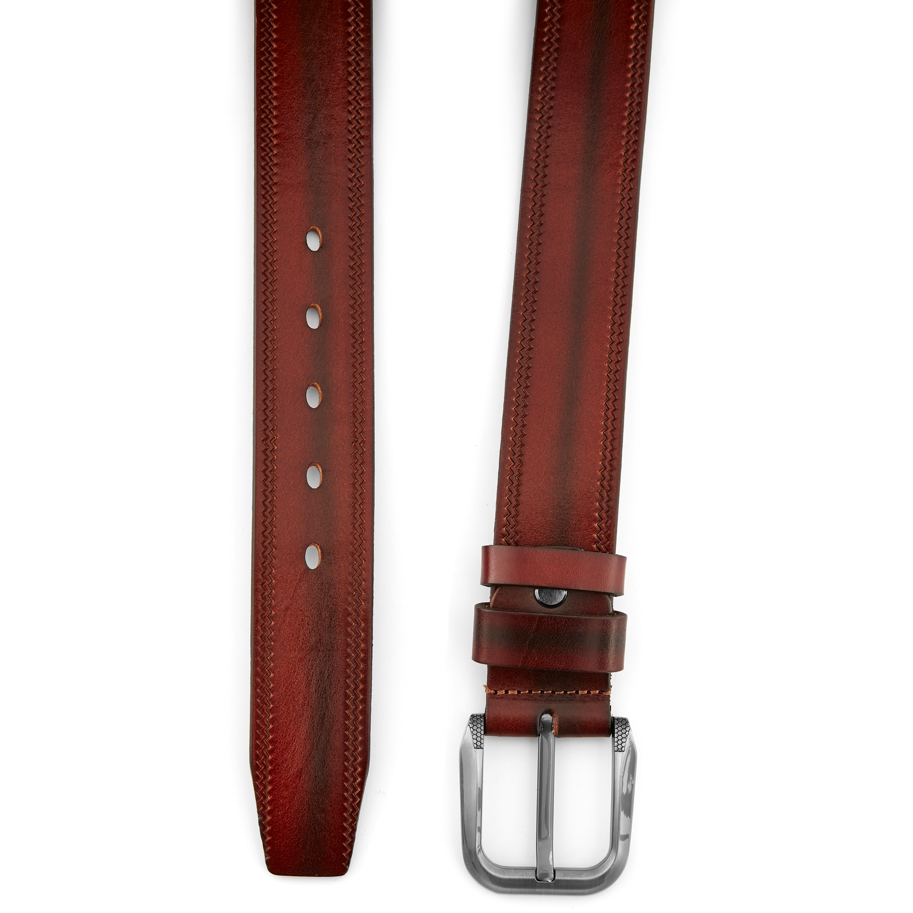 Fiskbenssömmar Brunt Läderbälte - 2