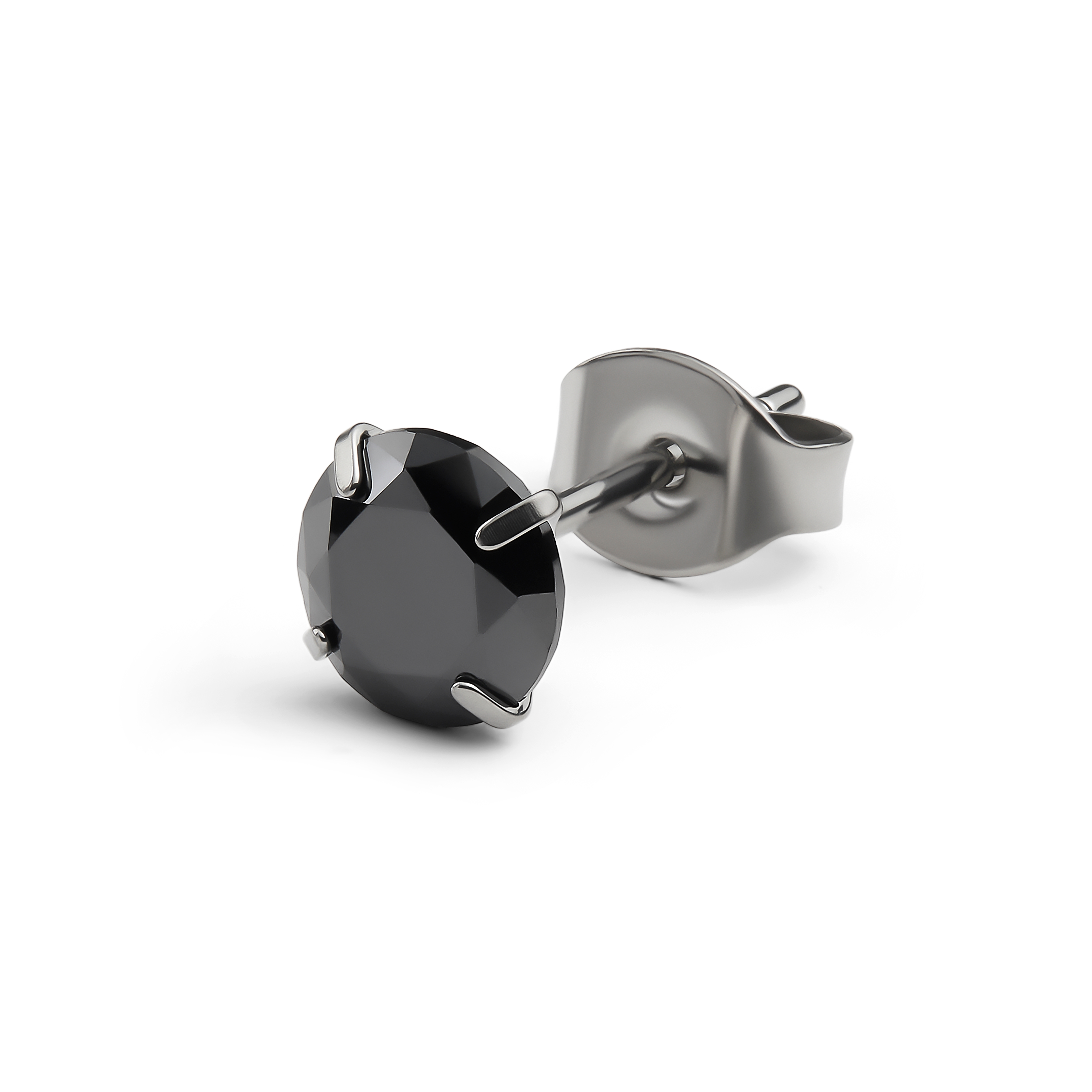 Aura | Orecchino a bottone da 6mm in titanio con zirconia nera