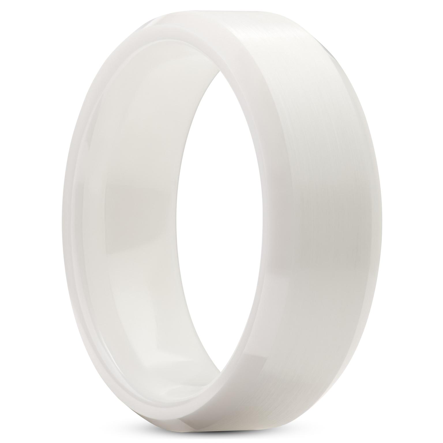 Ferrum | 8 mm Βουρτσισμένη & Γυαλισμένη Λευκή Κεραμική Βέρα με Λοξότμητες Άκρες Ferrum | 8 mm Βουρτσισμένη & Γυαλισμένη Λευκή Κεραμική Βέρα με Λοξότμητες Άκρες