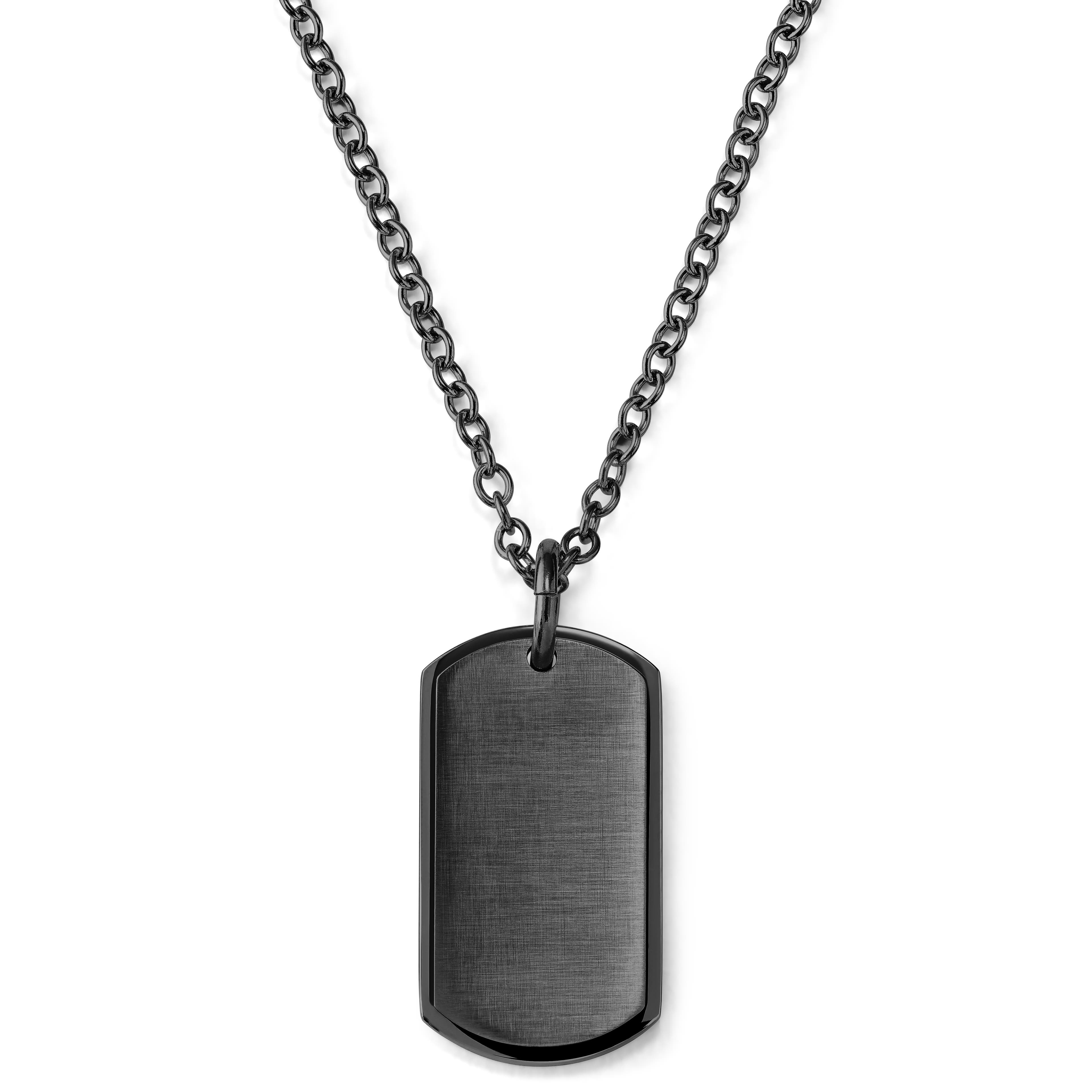 Black Stainless Steel ID Dog Tag Cable Chain Necklace