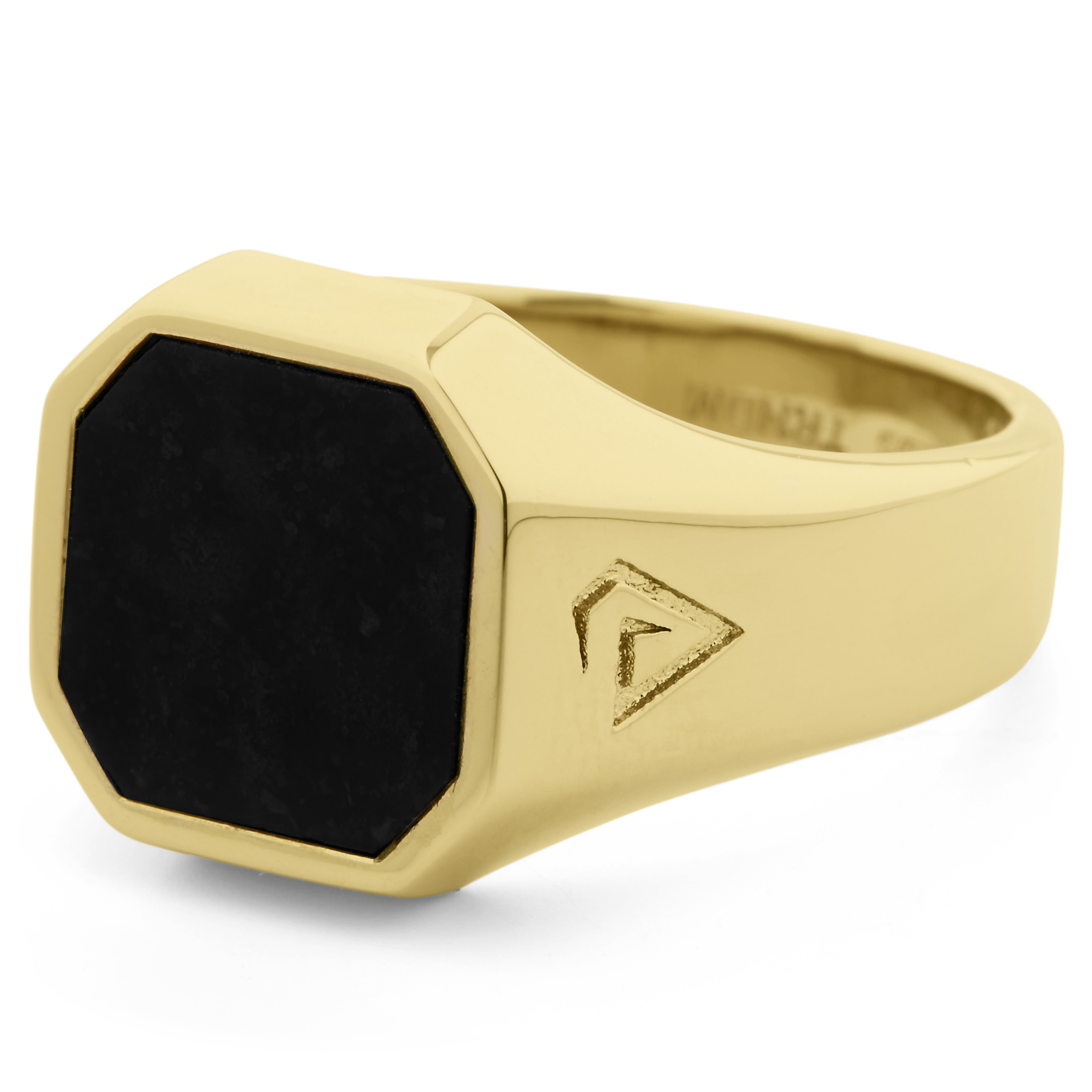 Gold signet sale ring black stone