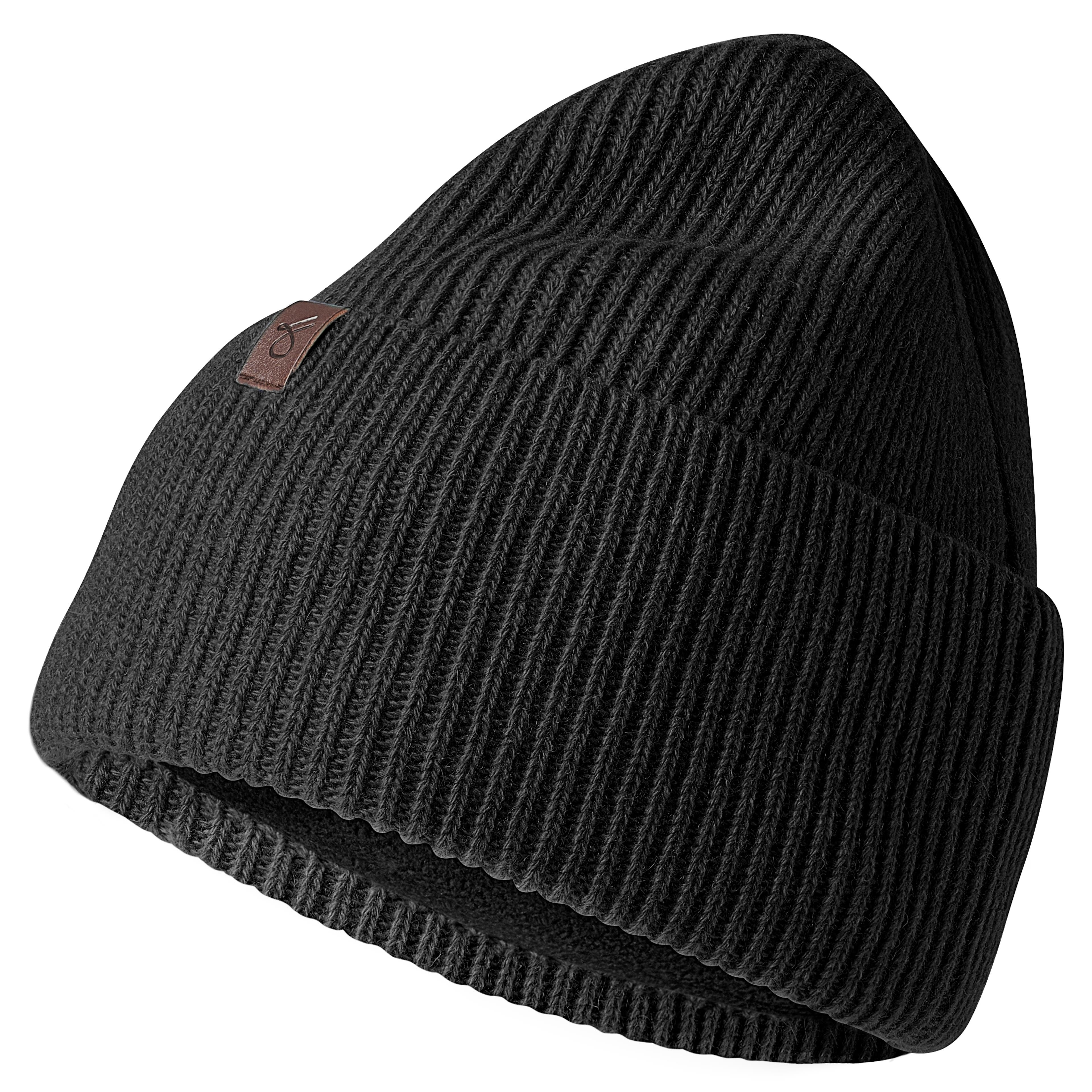 Hiems | Czarna czapka beanie z wełny z recyklingu z mankietem