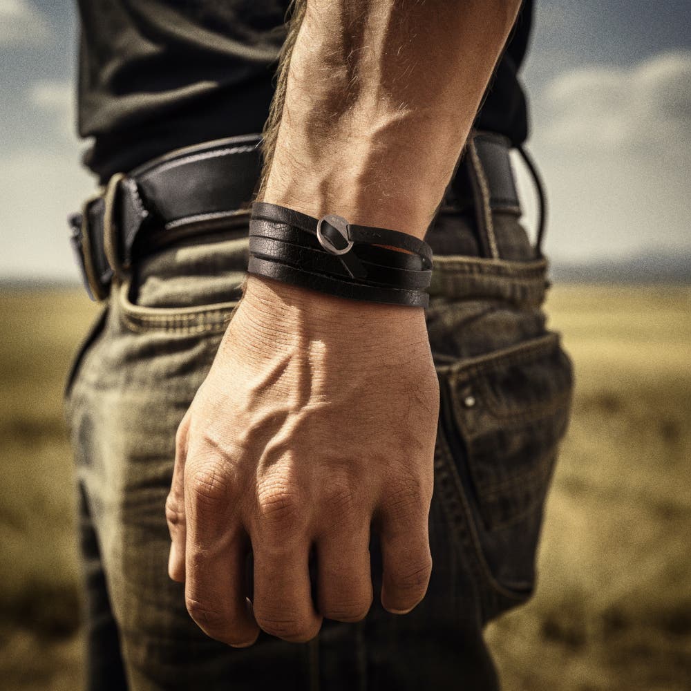 hover: Gladius | Black Full Grain Buffalo Leather Wrap-around Bracelet hover: Gladius | Black Full Grain Buffalo Leather Wrap-around Bracelet