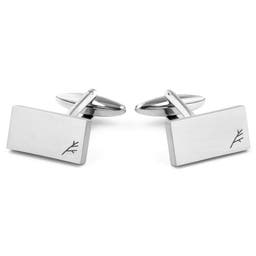 Rectangle Silver-Tone Brushed With Sidegren Logo Stainless Steel Cufflinks