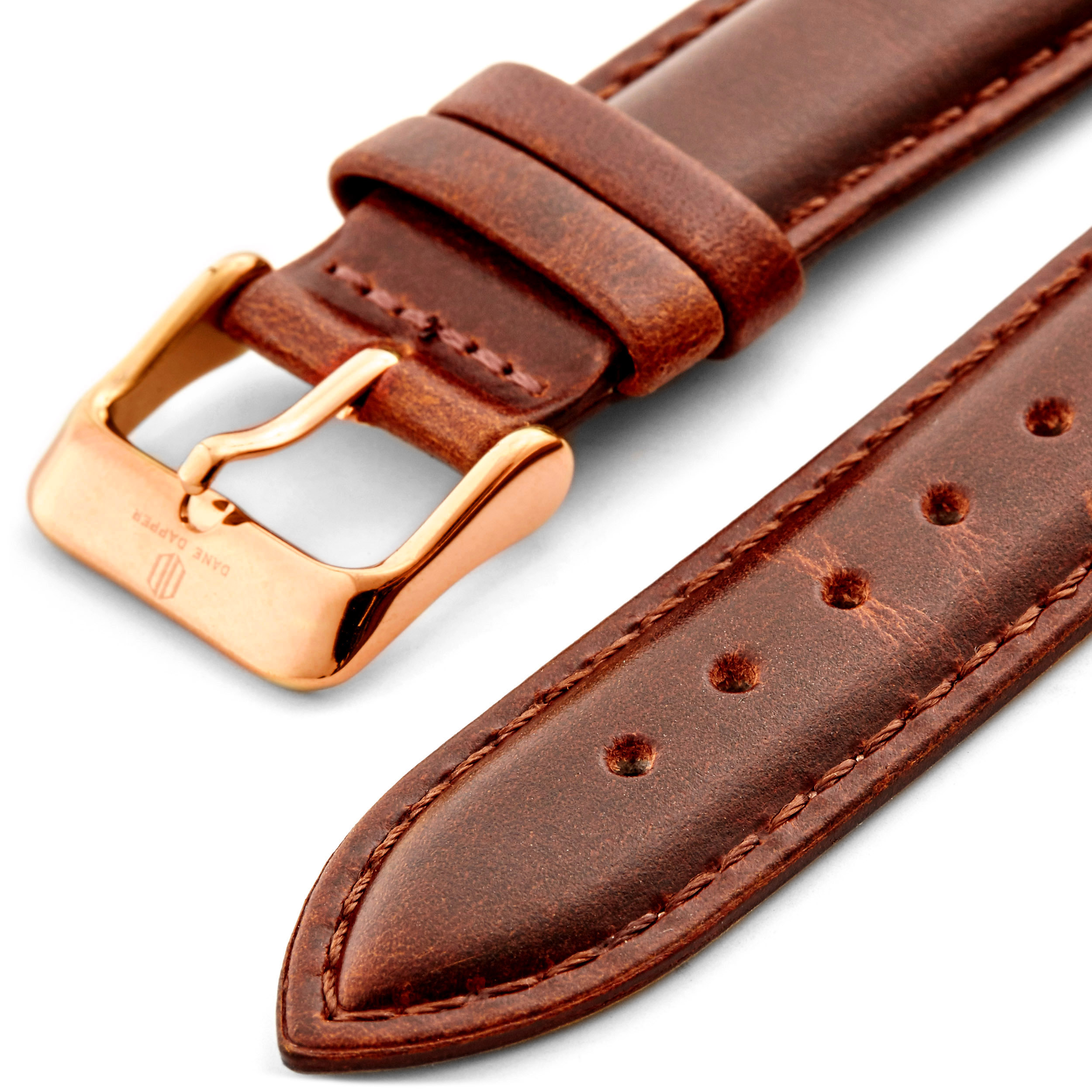 Vintage Brown & Rose Gold Leather Watch Strap - 2