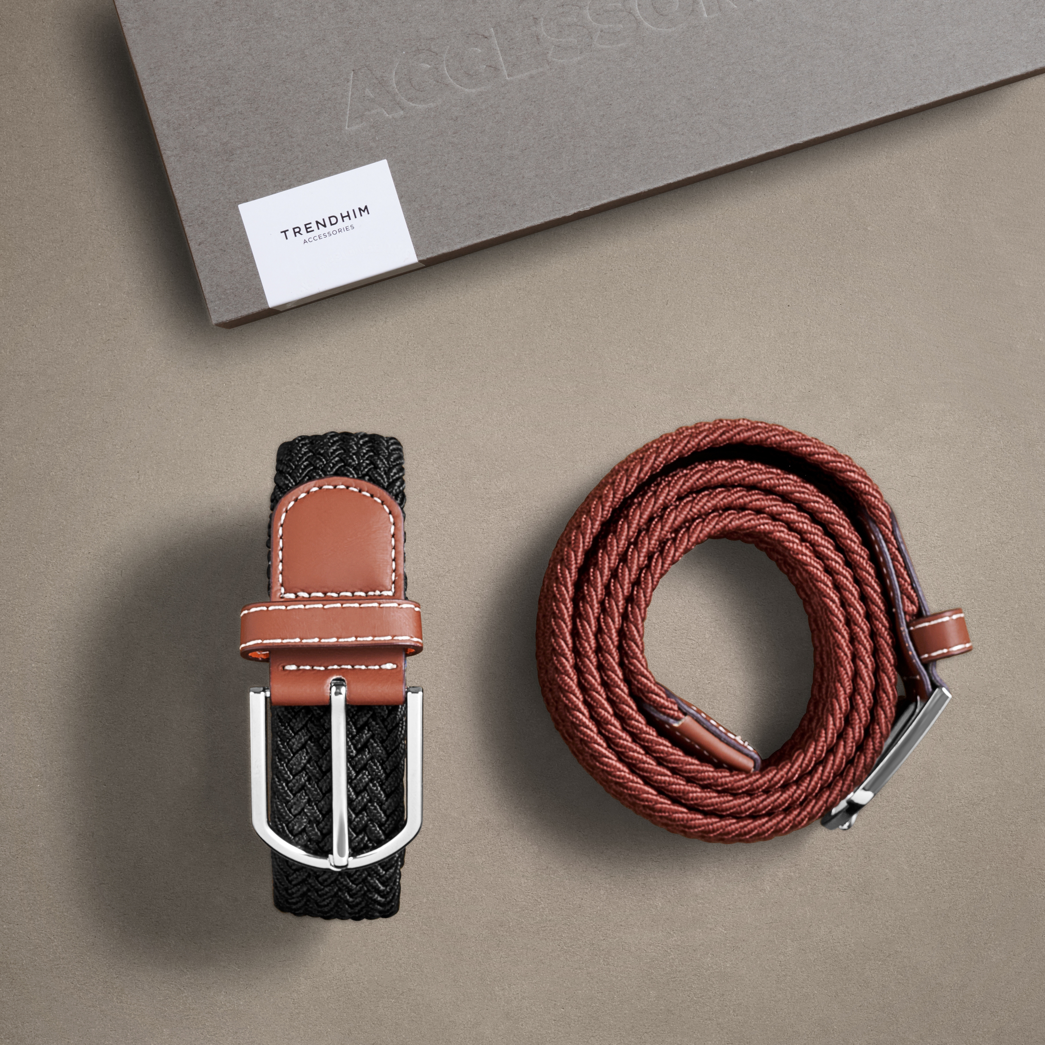 Coffret-cadeau pour homme L'Essentiel - Ceintures élastiques marron et noir - 2