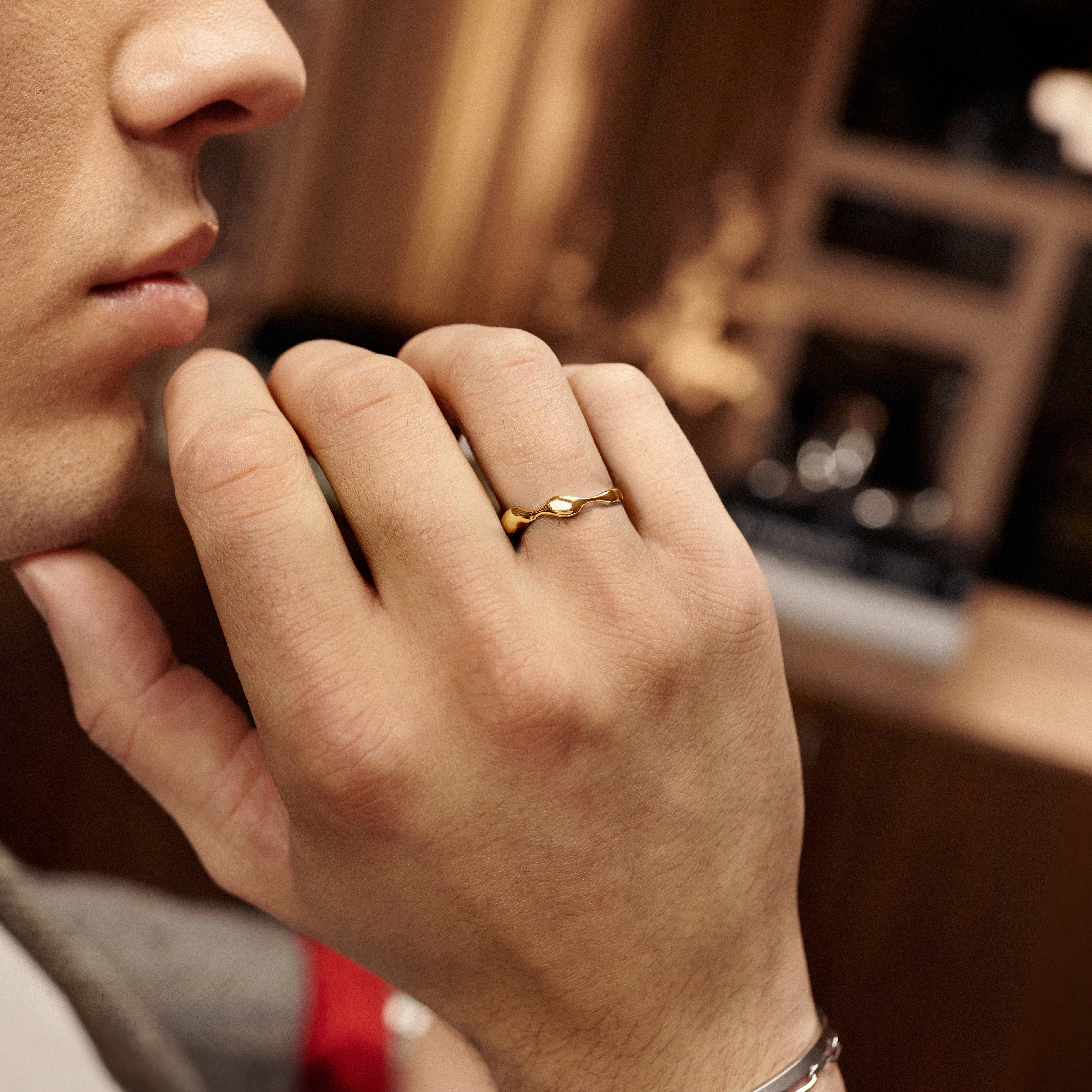 Molten | 4mm Gold-Tone Stainless Steel Wavy Ring - 3