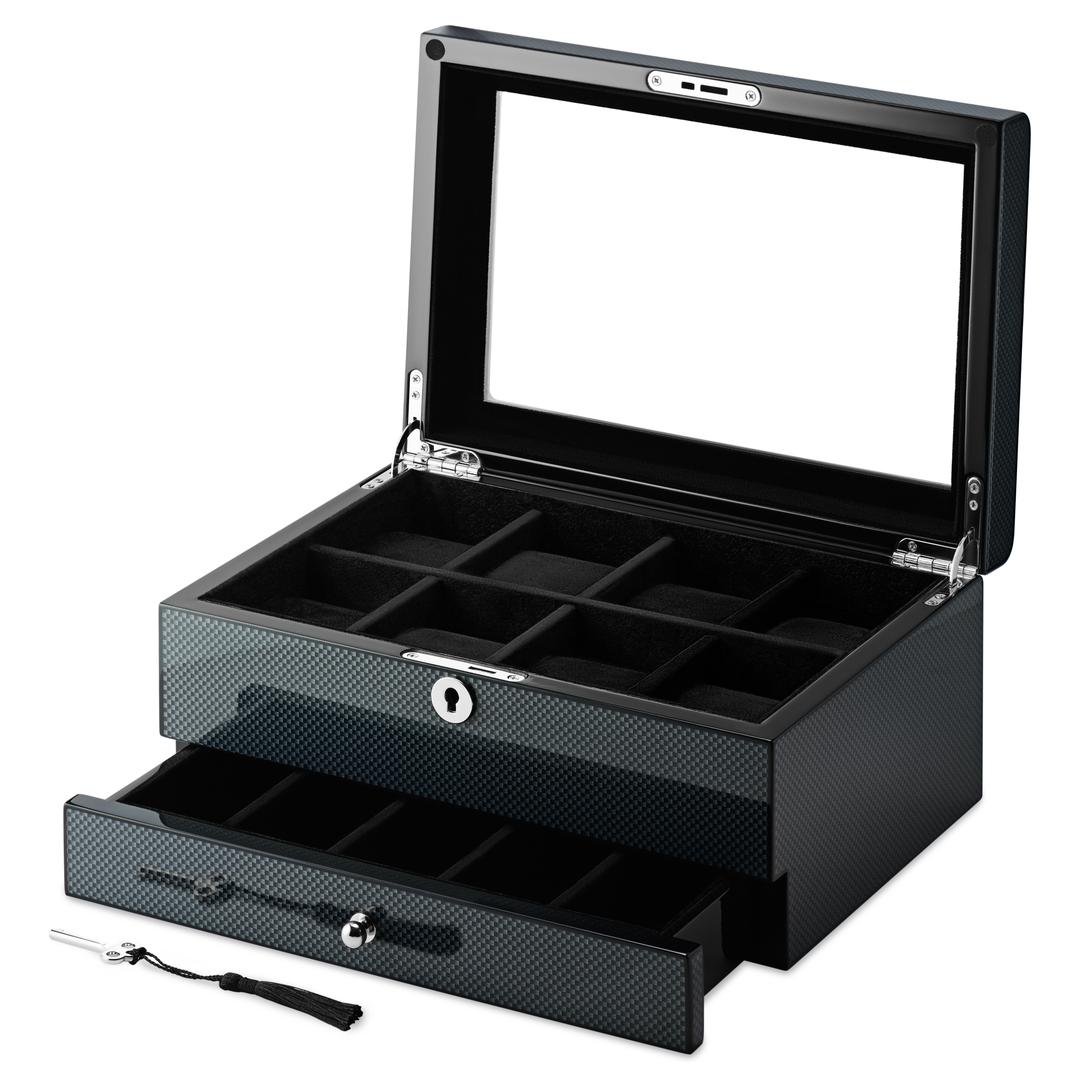 8 Slot Carbon Fibre Veneer Watch and Jewellery Display Box | In stock ...