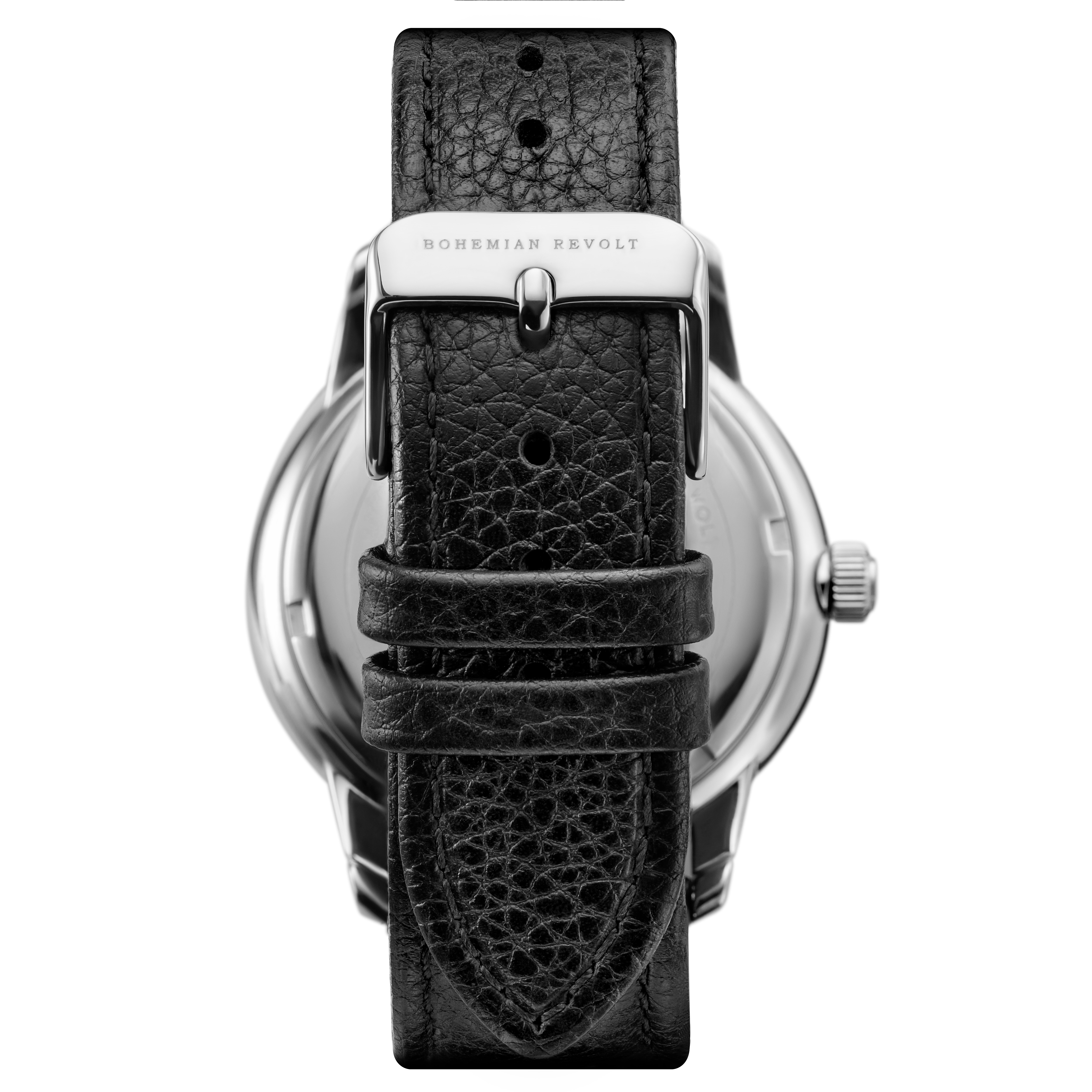 Mirage | Silver-tone and Black Stainless Steel Watch with Leather Strap - 4