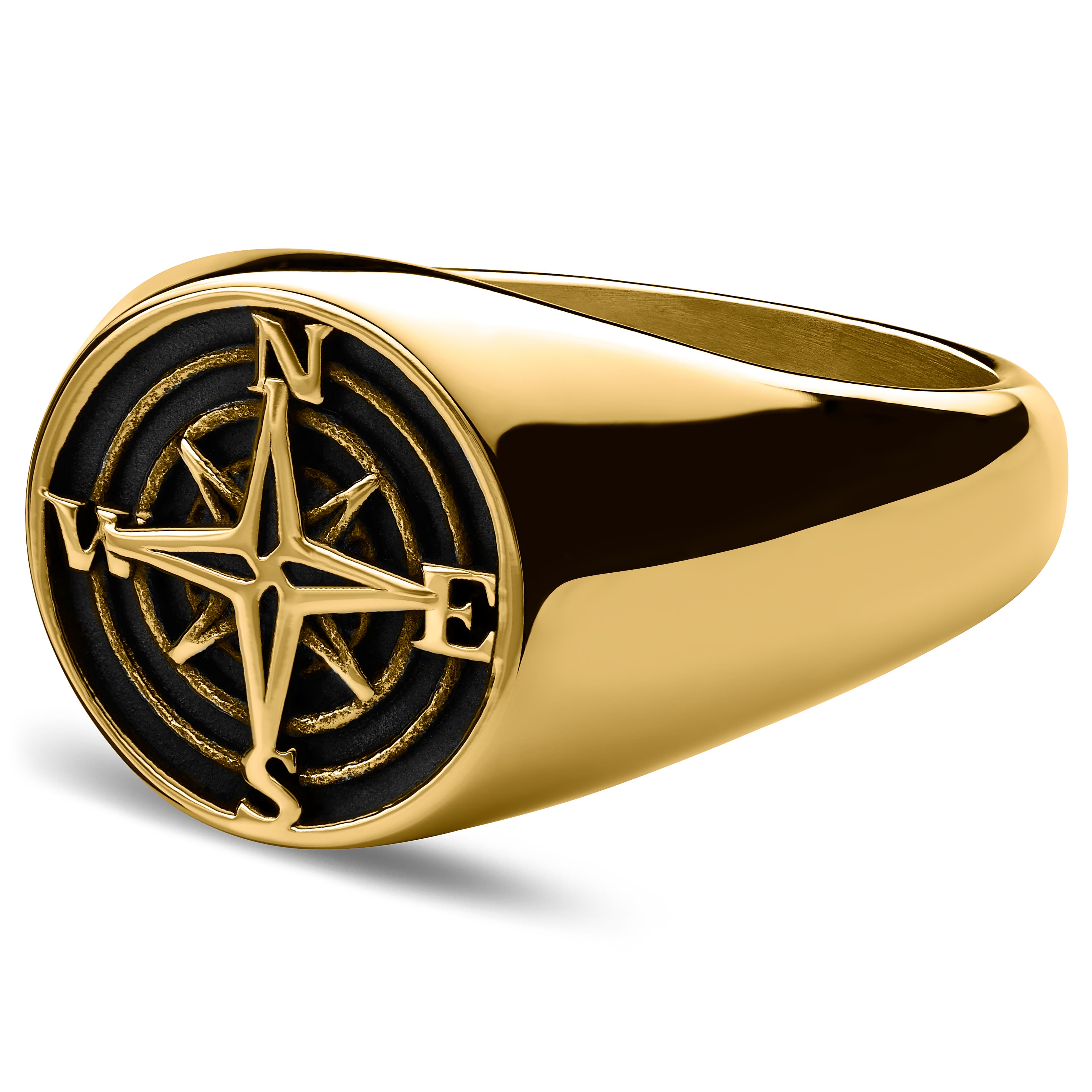Atlas | Gold-Tone Steel Compass Signet Ring