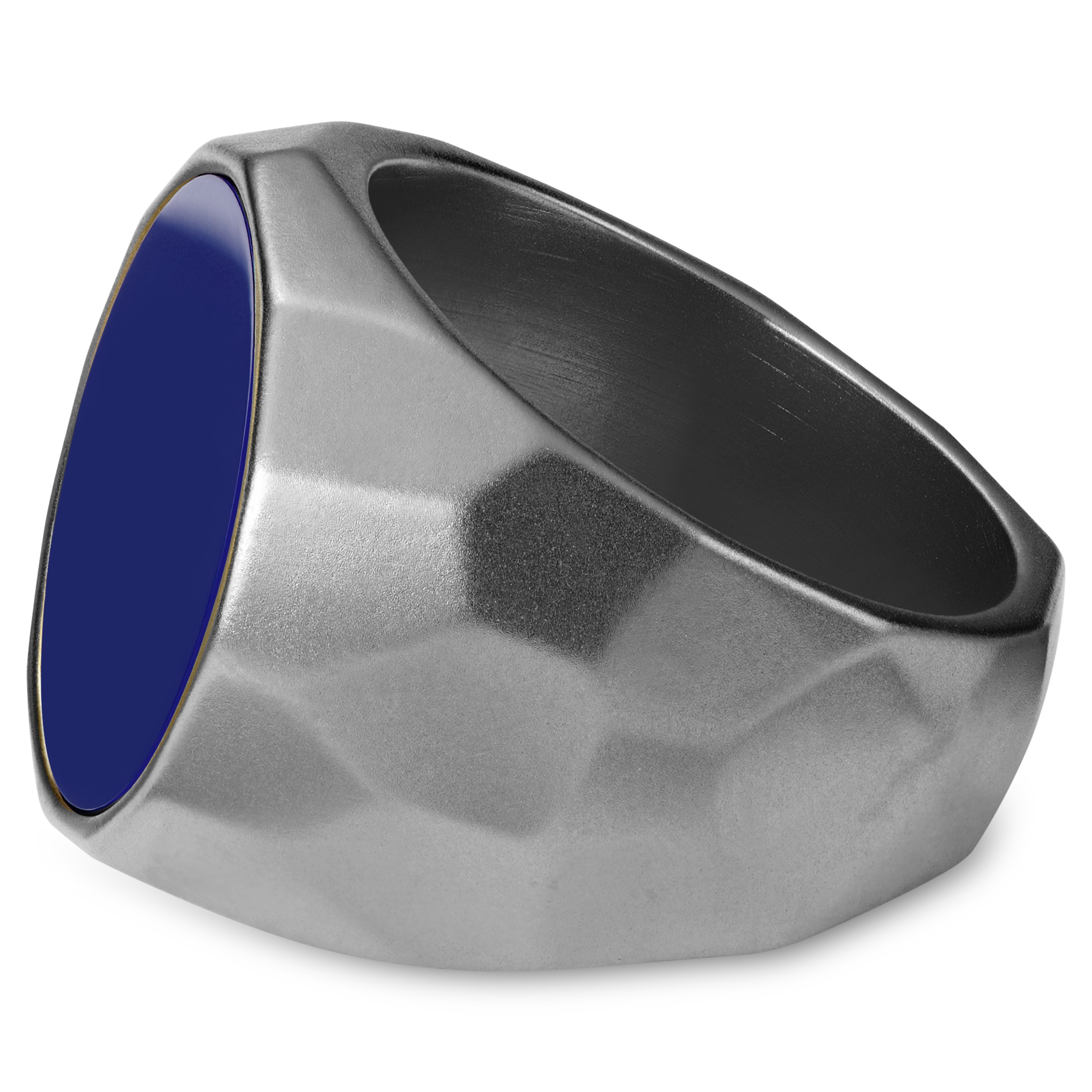 Anillo sello de acero y piedra azul Jax - 2