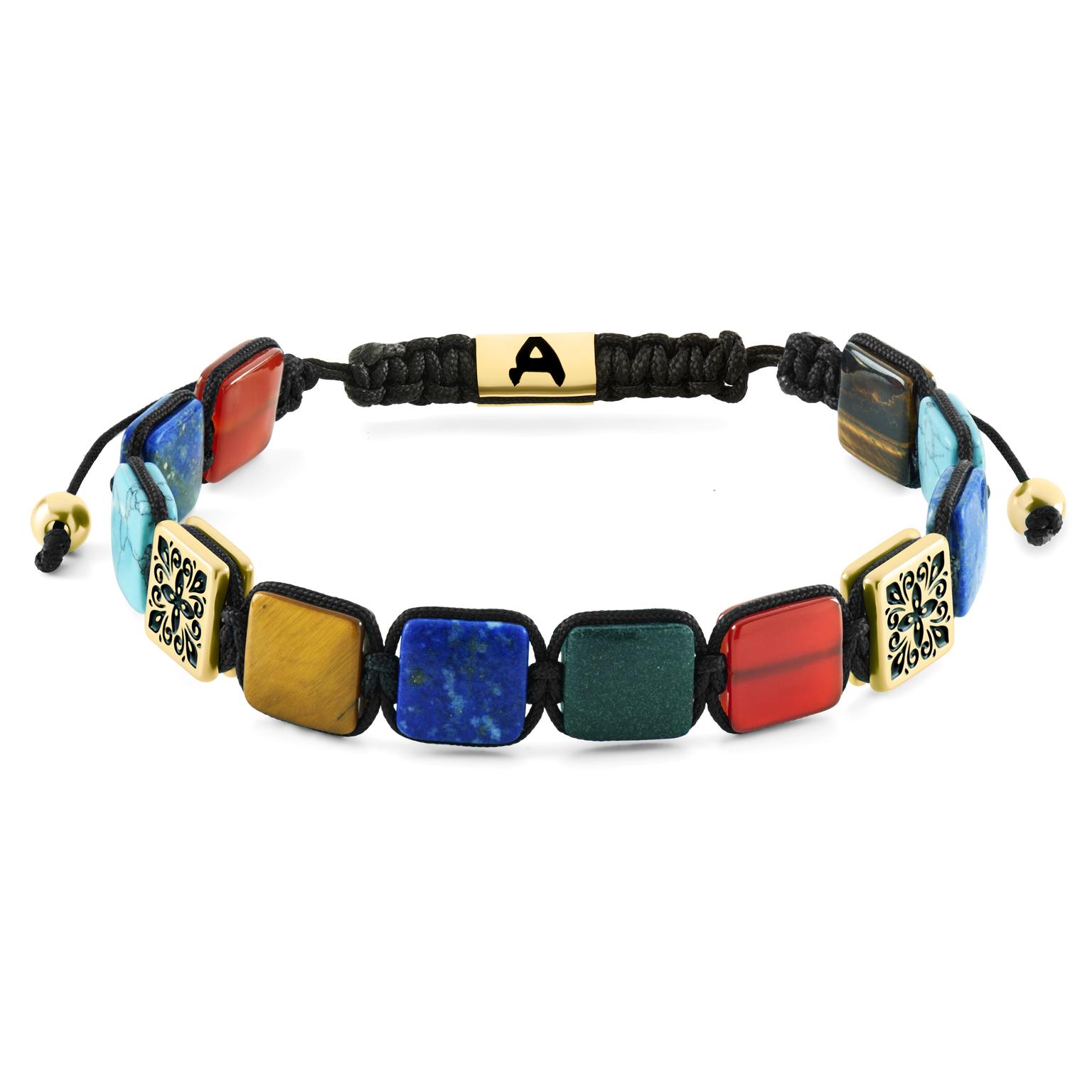 Elysian | Pulsera de cuentas planas con piedras naturales multicolor en tono dorado Elysian | Pulsera de cuentas planas con piedras naturales multicolor en tono dorado