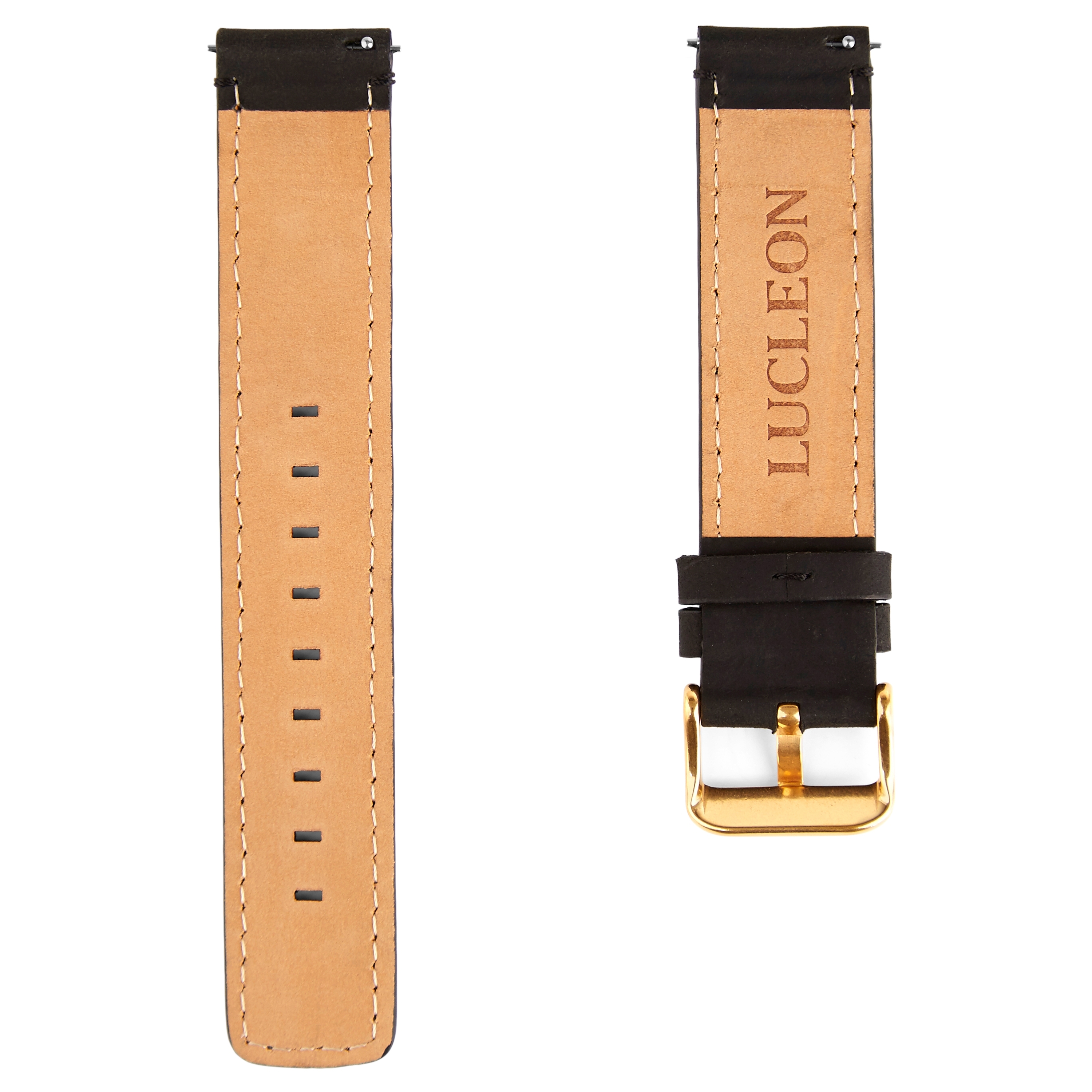 Black & Gold-Tone Watch Strap with Black Stitches - 3