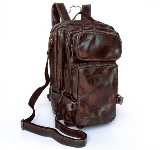 Zaino in pelle verde oliva multiuso - 6