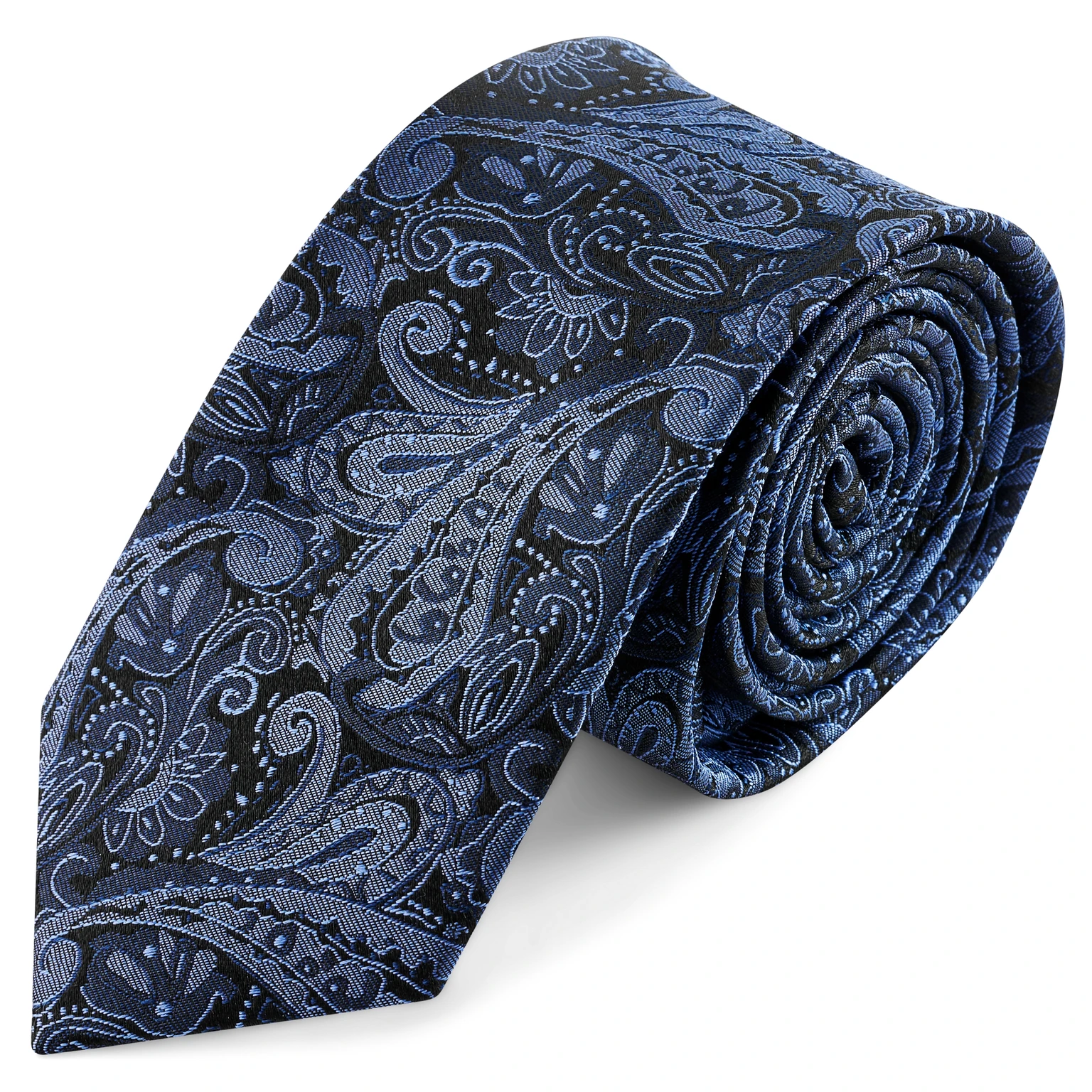 Marineblaue und hellblaue Seidenkrawatte mit Paisley-Muster | 6 cm Marineblaue und hellblaue Seidenkrawatte mit Paisley-Muster | 6 cm