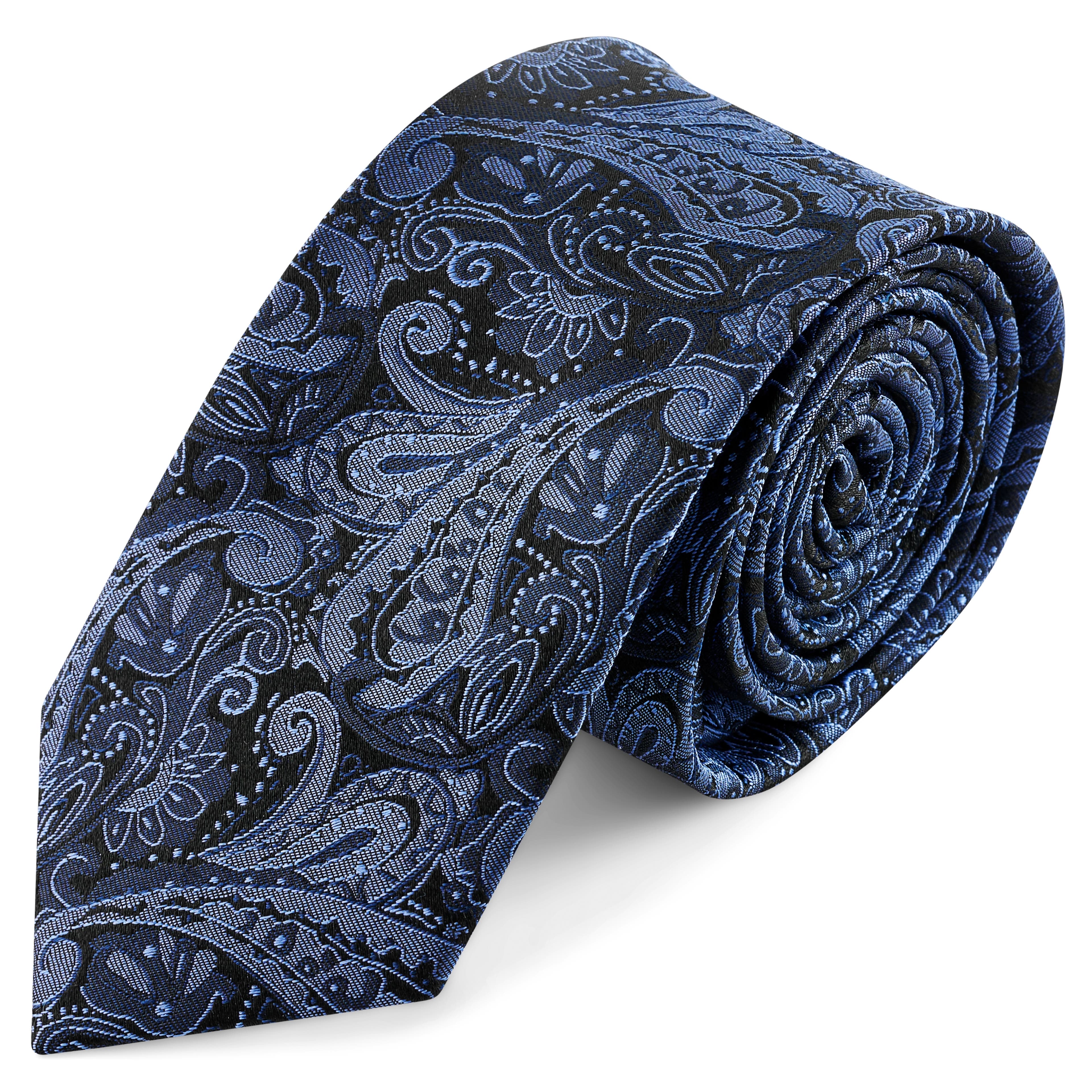 NAVY & LIGHT BLUE PAISLEY Pattern Silk Necktie | 6 cm NAVY & LIGHT BLUE PAISLEY Pattern Silk Necktie | 6 cm