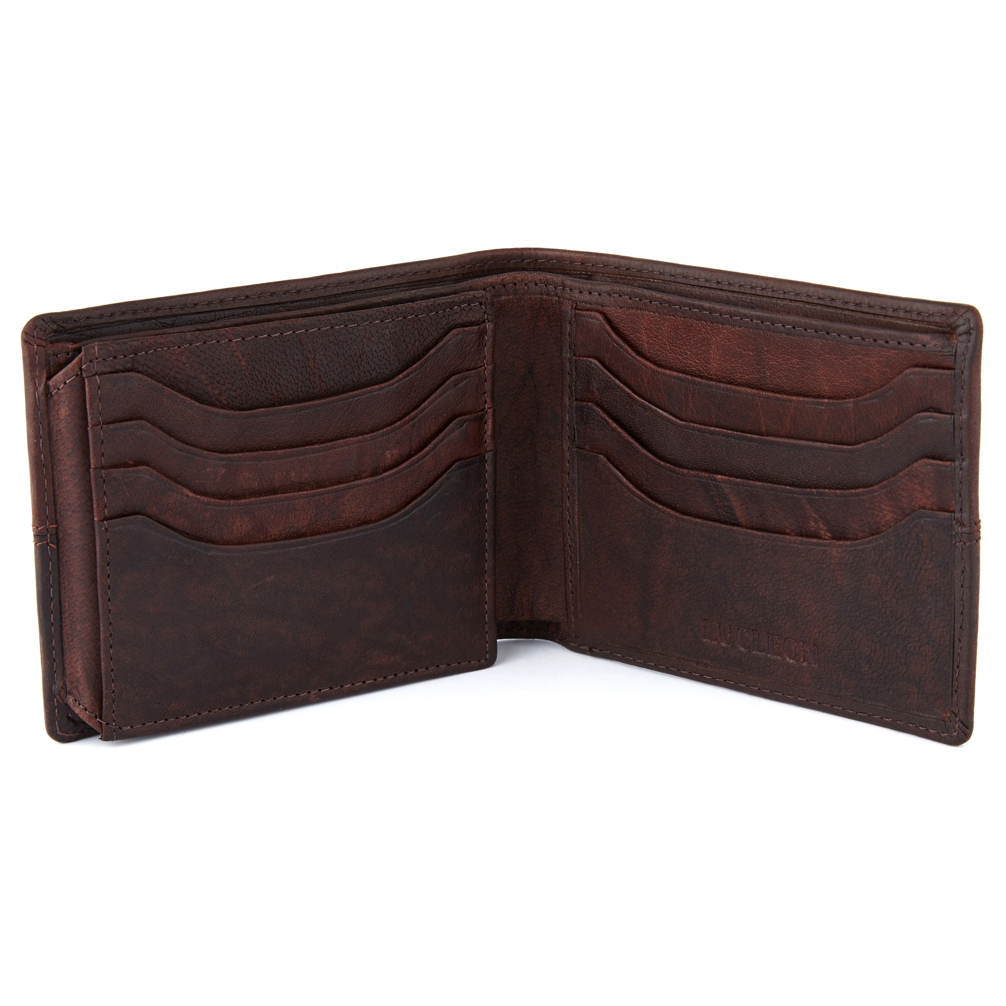 Cartera de cuero marrón con costuras Oxford  - 2