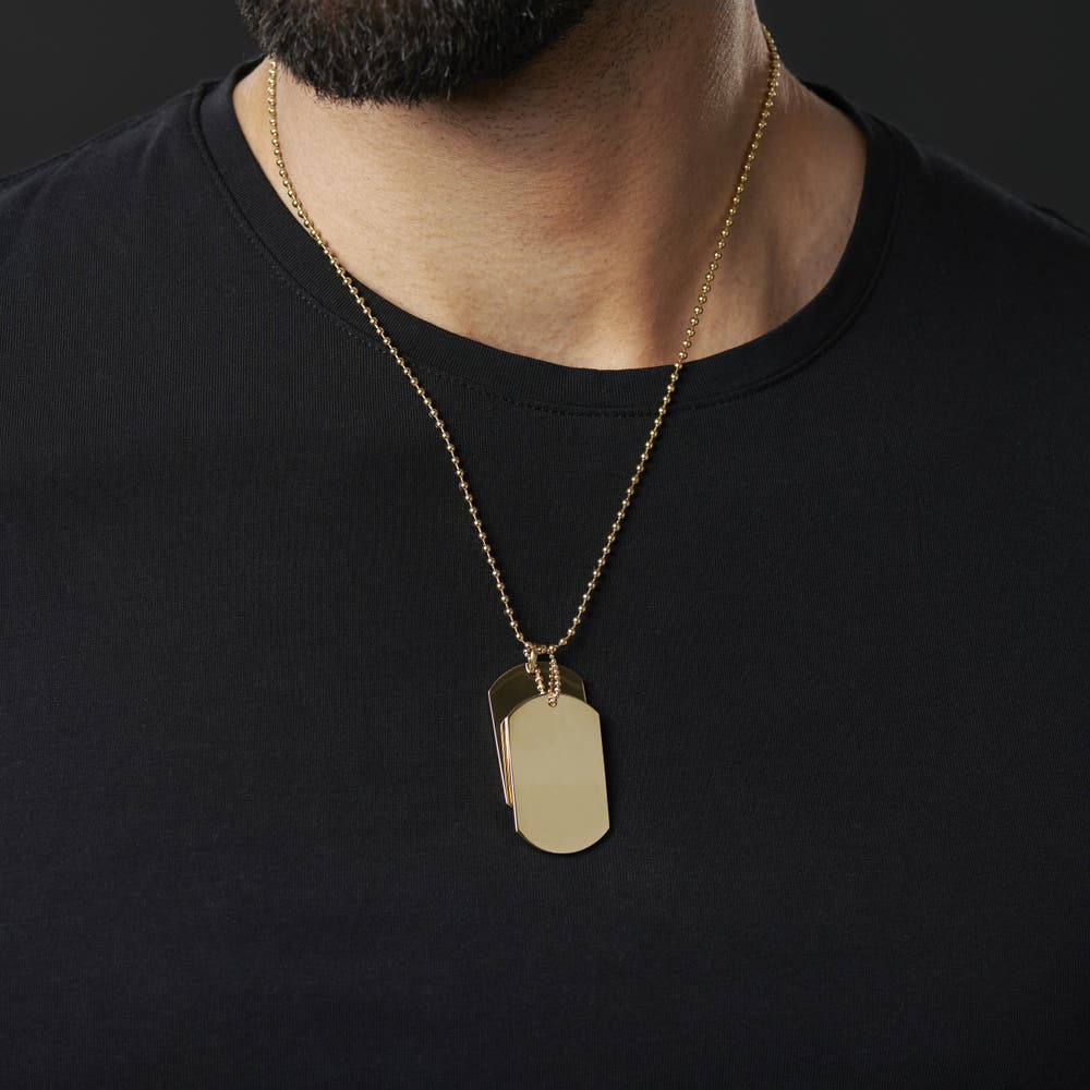 hover: Gold-Tone With Double Dog Tag Ball Chain Necklace hover: Gold-Tone With Double Dog Tag Ball Chain Necklace