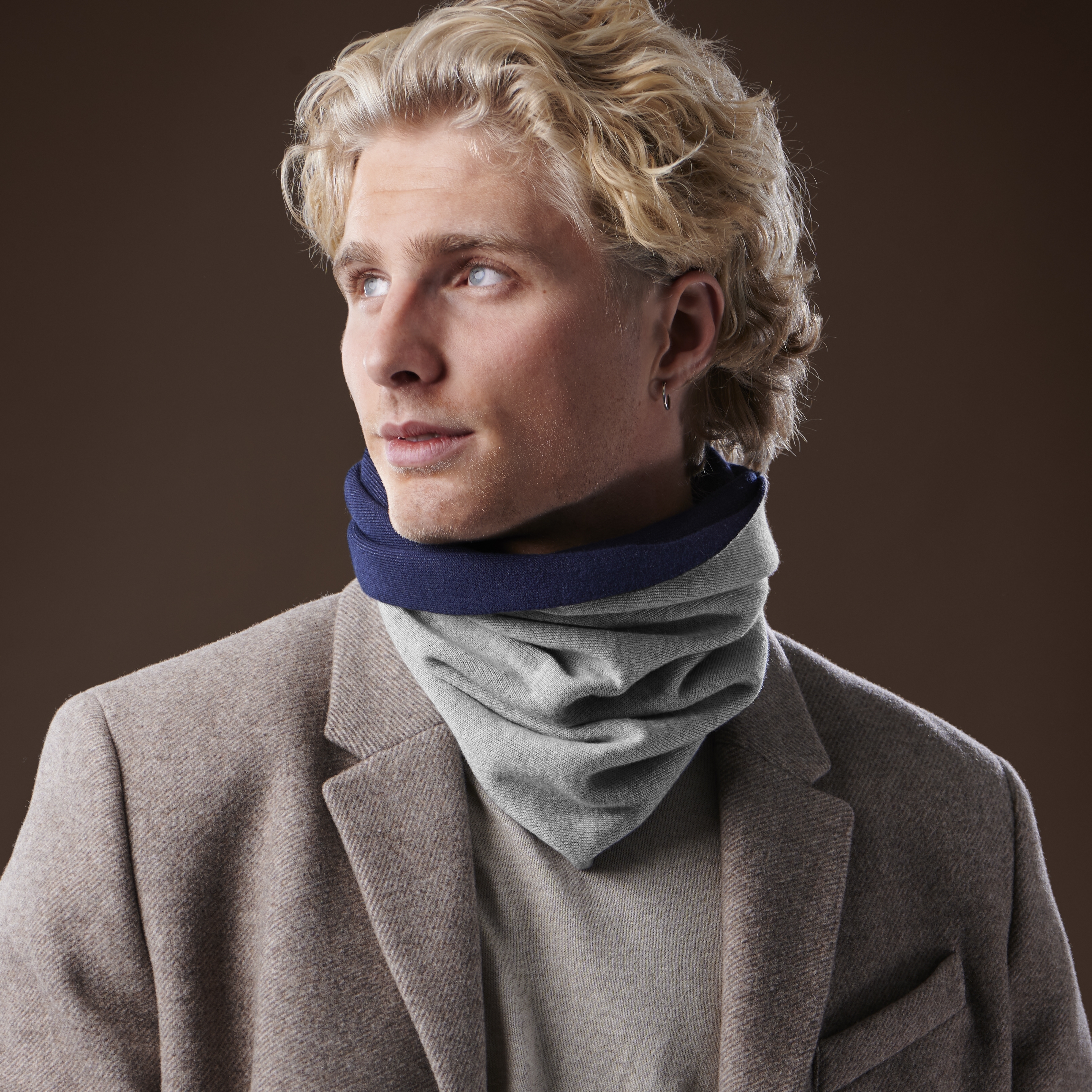 Fonz Reversible Navy & Light-Grey Infinity Tube Scarf - 4