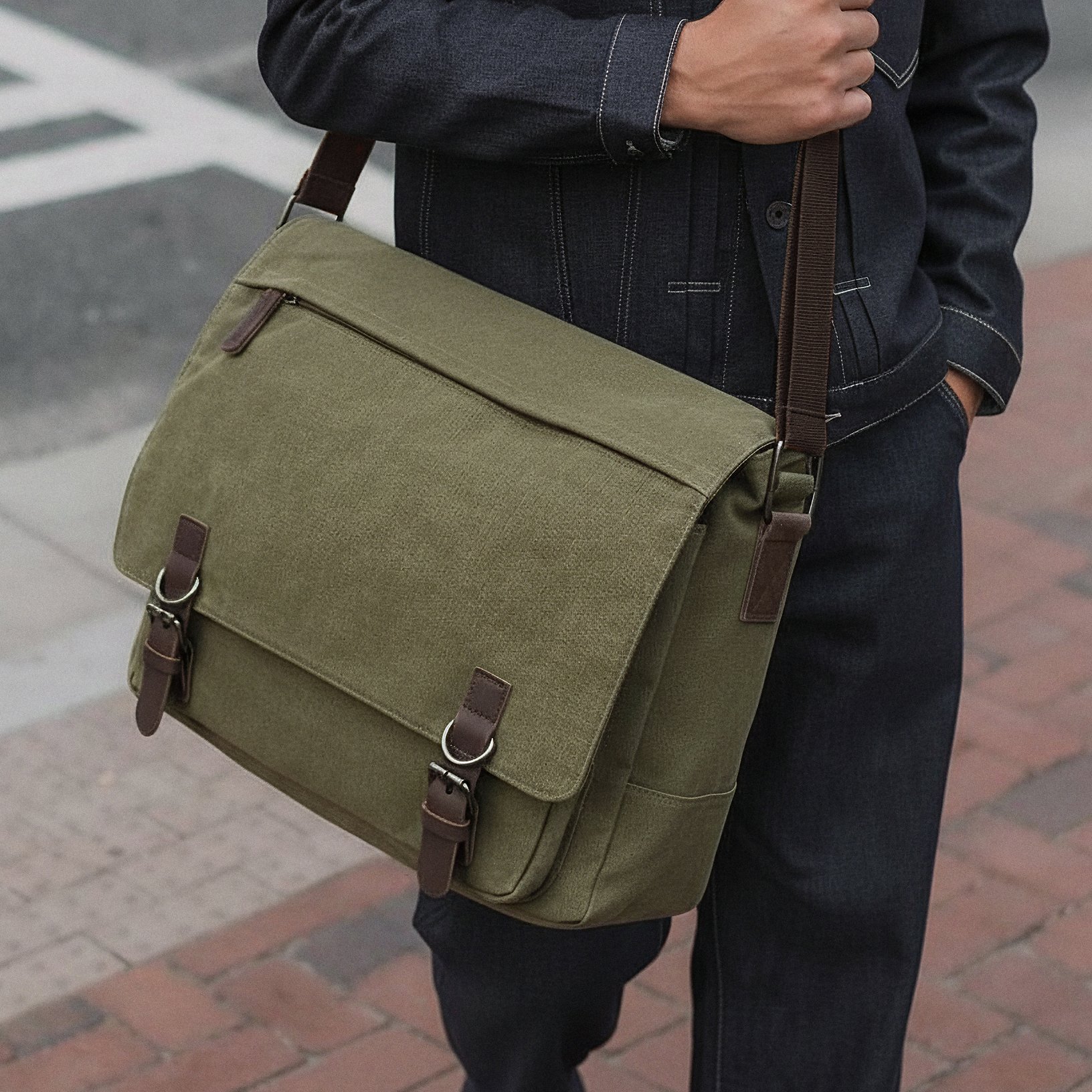 Plátenná taška cez rameno vo vojenskej zelenej farbe - 3