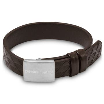 Emporio Armani Eagle Logo Textured Leather Strap Bracelet Emporio Armani Eagle Logo Textured Leather Strap Bracelet