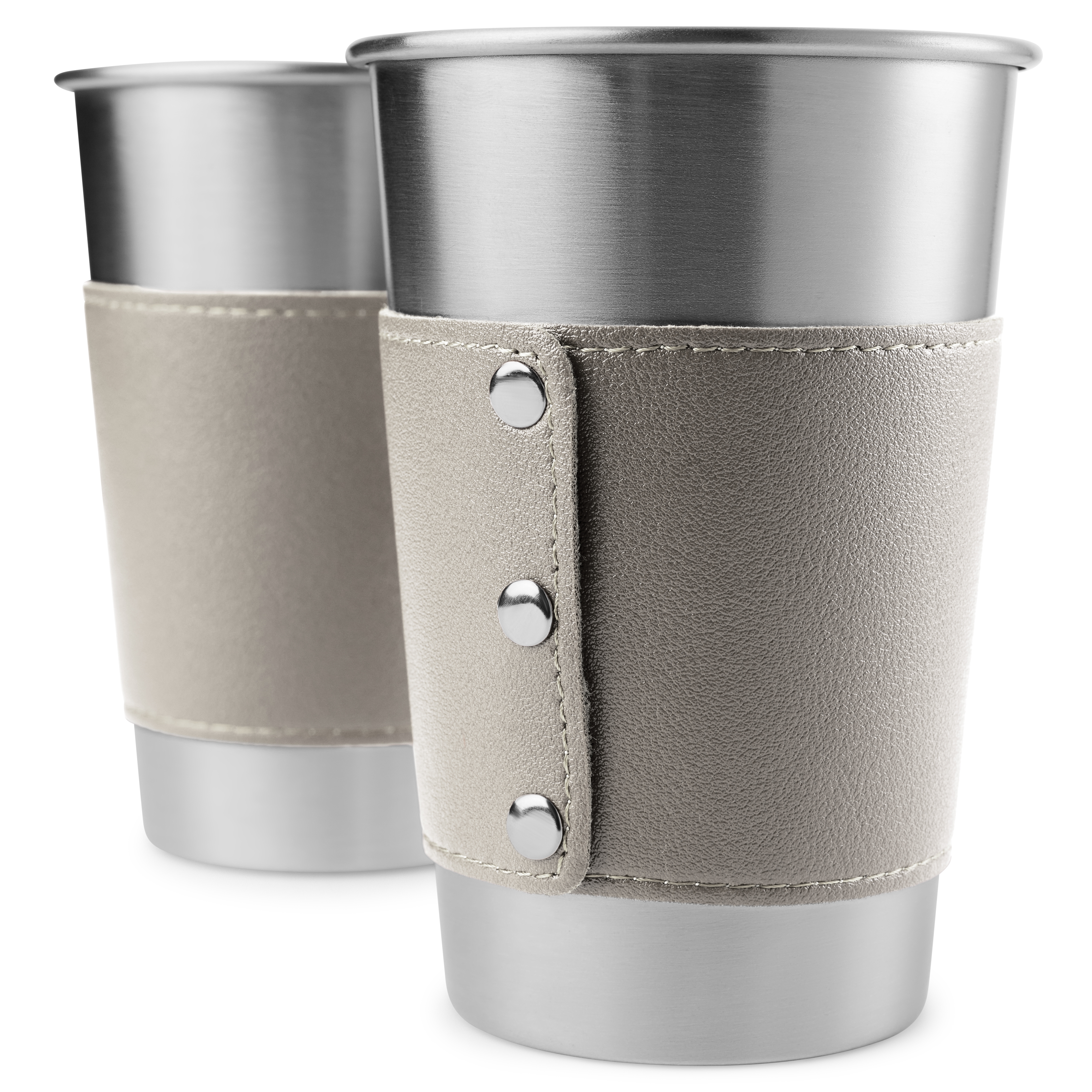 Луксозна чаша от неръждаема стомана и сива кожа 500 мл - 4