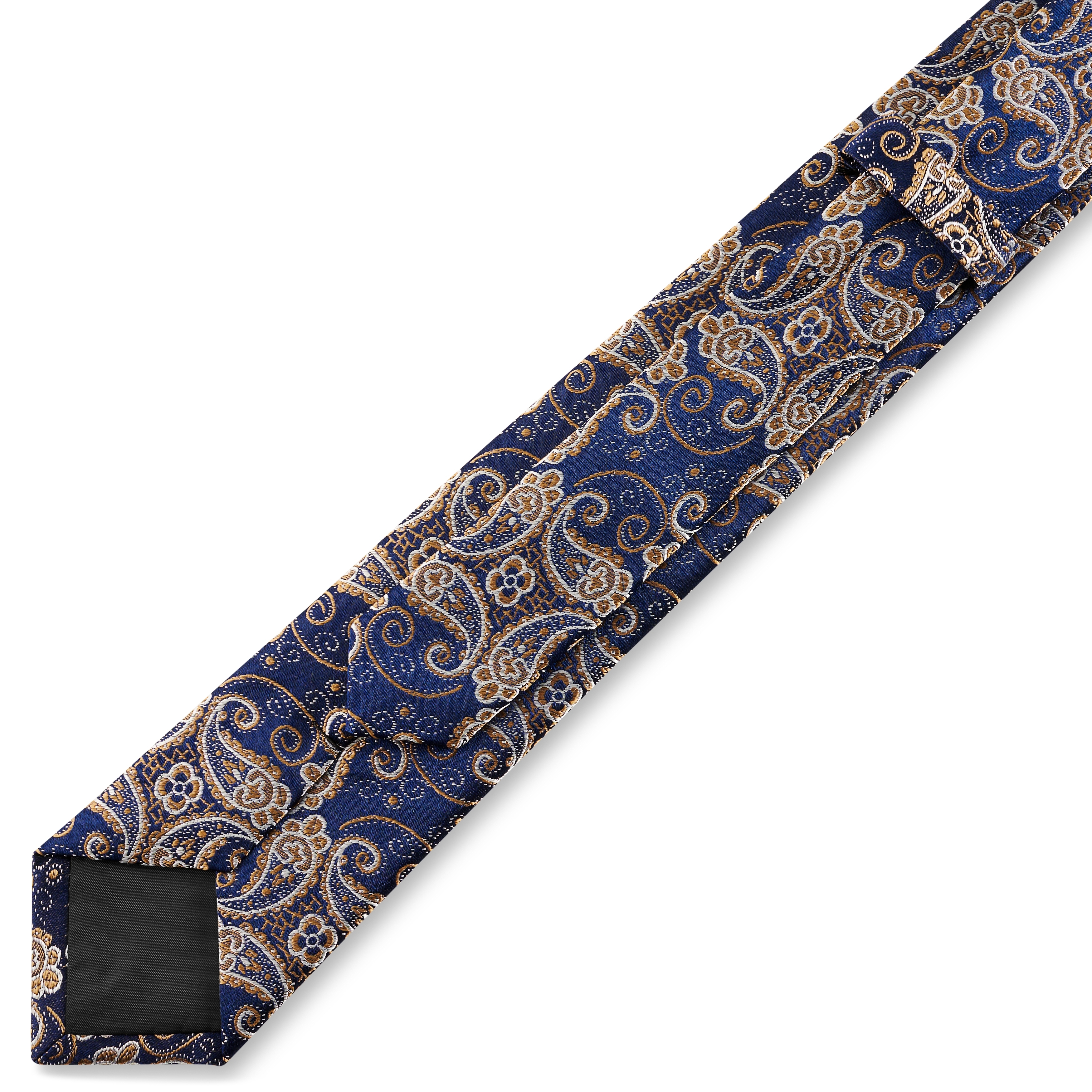 Zijden stropdas met blauw en goud paisleymotief | 6 cm - 5