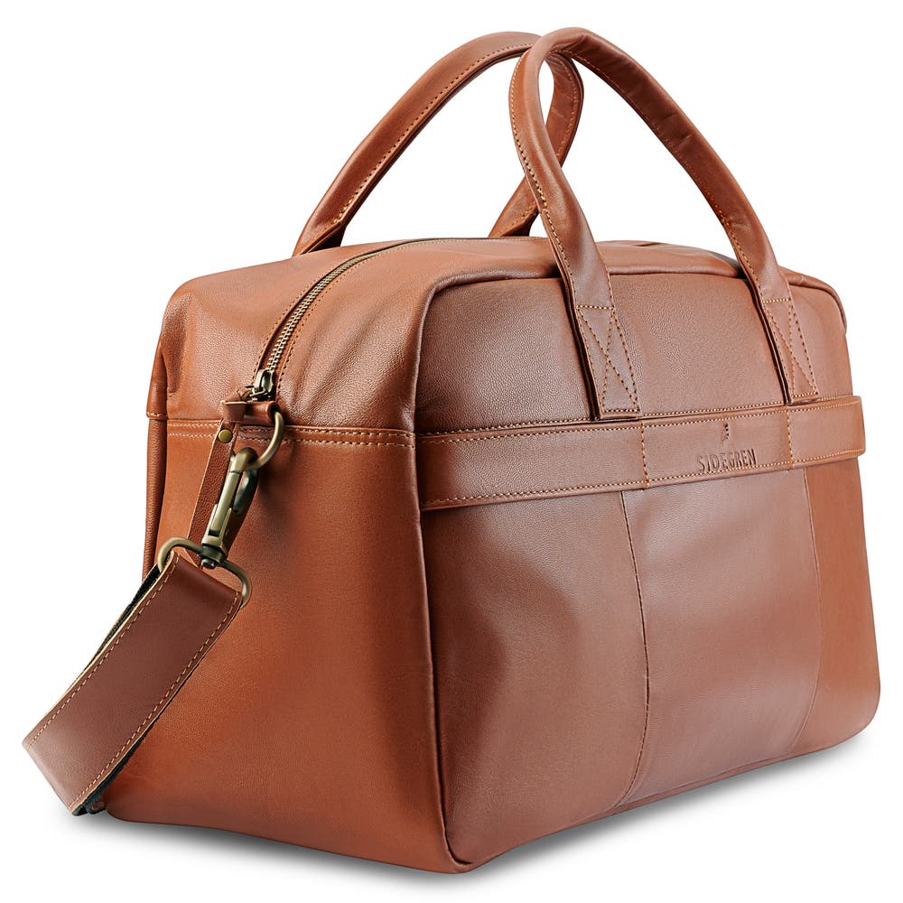 hover: Fidei | Slim Mocha Full Grain Goat Leather Weekend Bag hover: Fidei | Slim Mocha Full Grain Goat Leather Weekend Bag