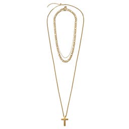 Gold-Tone Cross, Curb & Cable Chain Necklace Layering Bundle