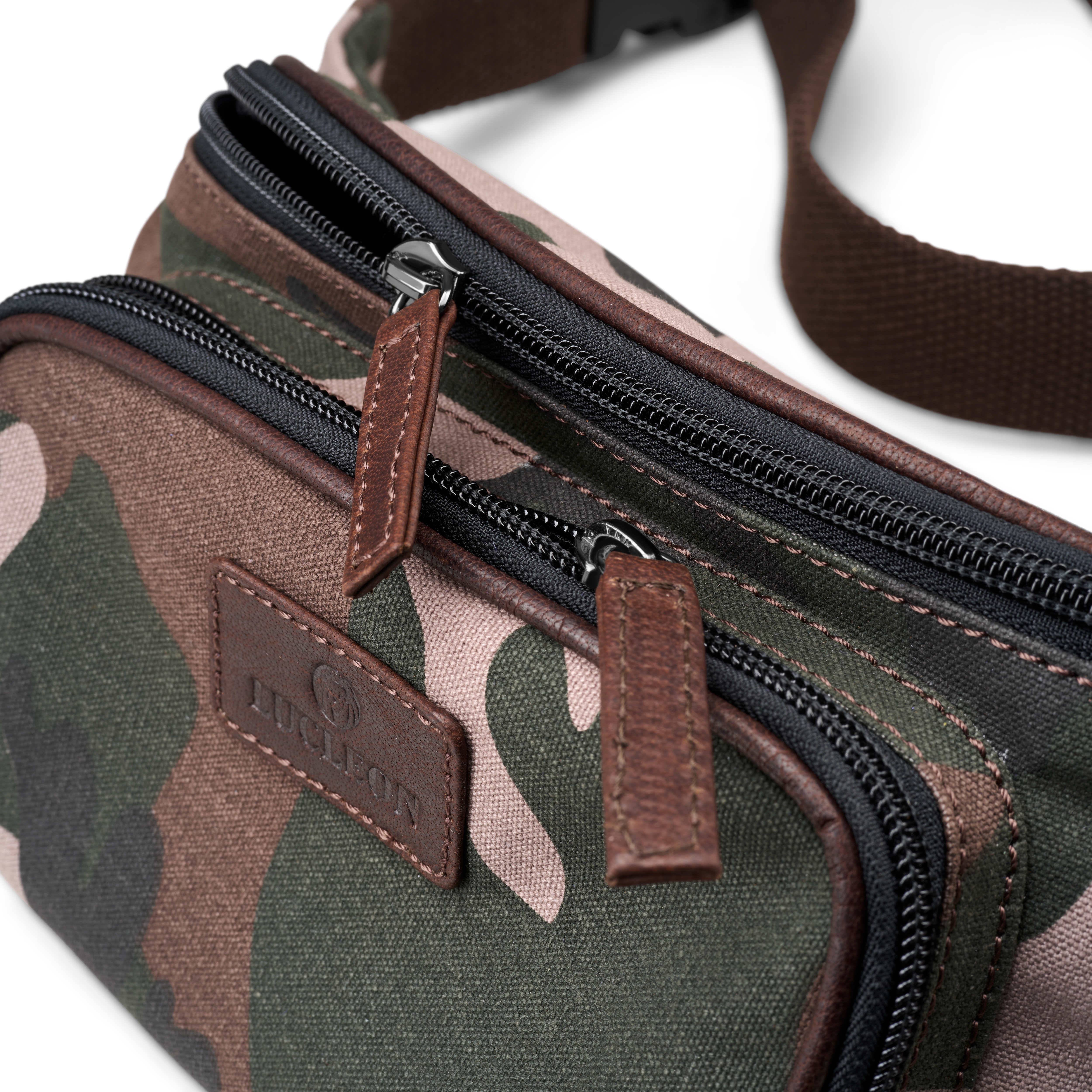 Torba na biodro w kamuflażowy wzór liści z płótna i skóry bawolej - 4