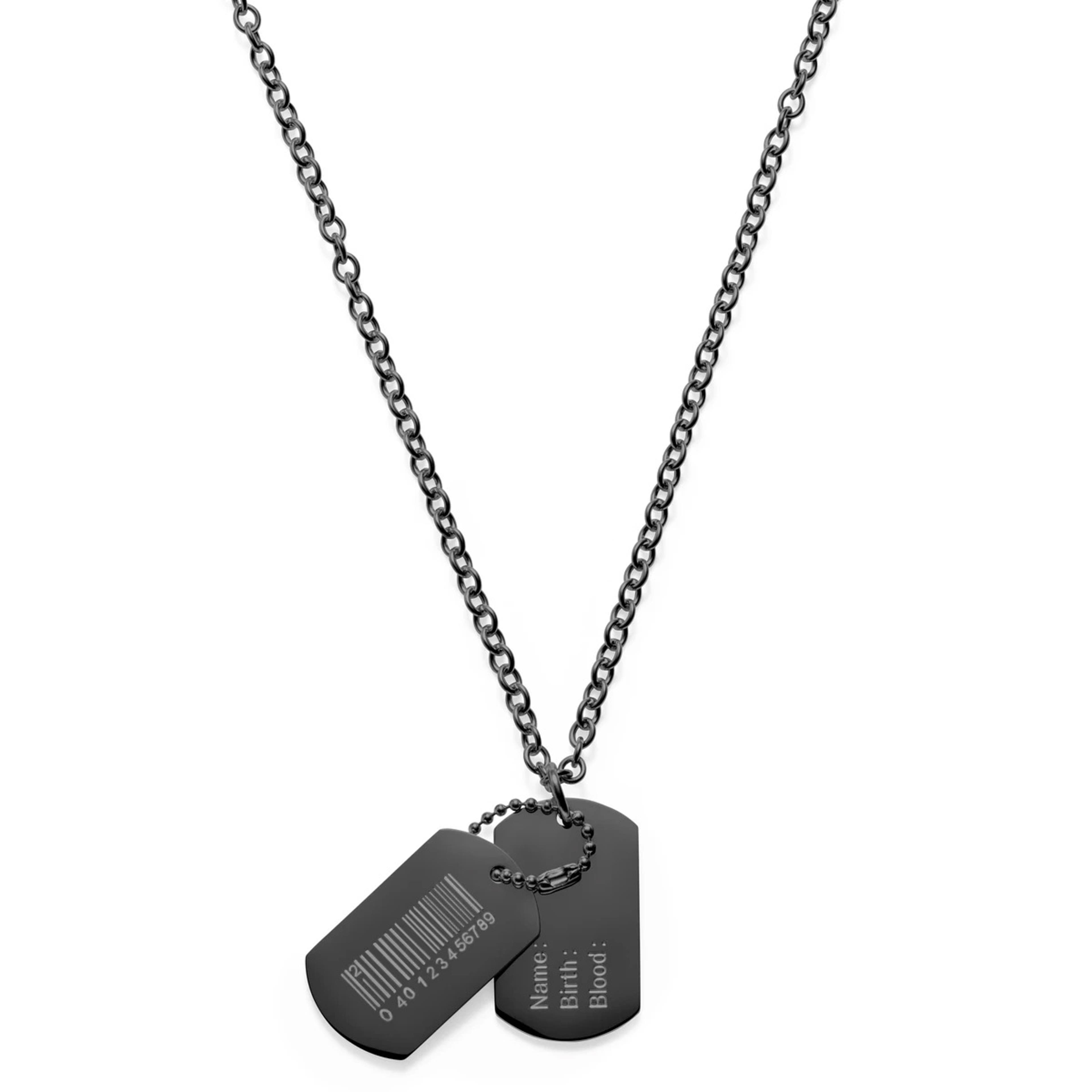 BLING JEWELRY Men's Stainless Steel Black Titanium Dog Tag Pendant Necklace
