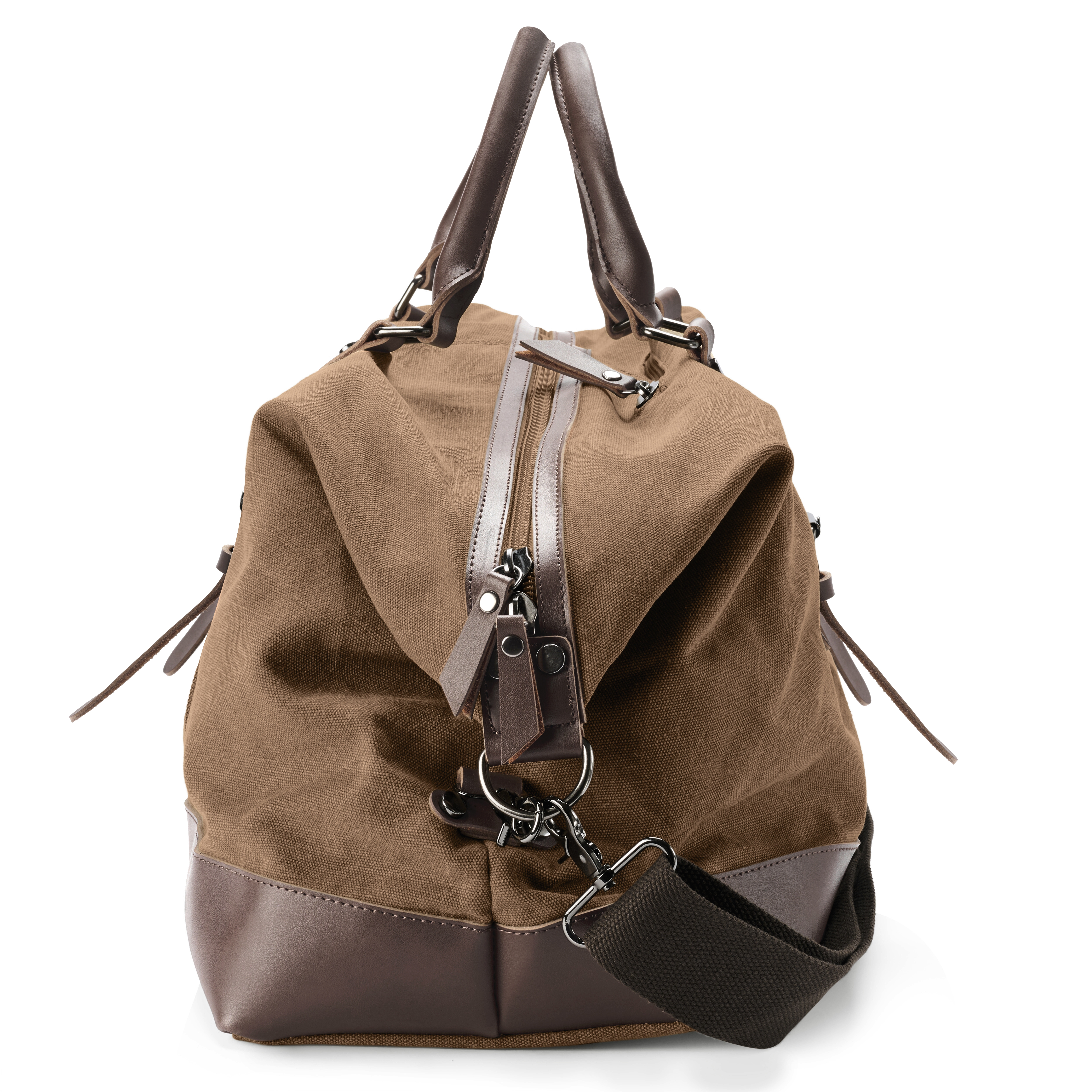 Vintage Caramel Canvas and Brown Leather Duffel Bag - 4