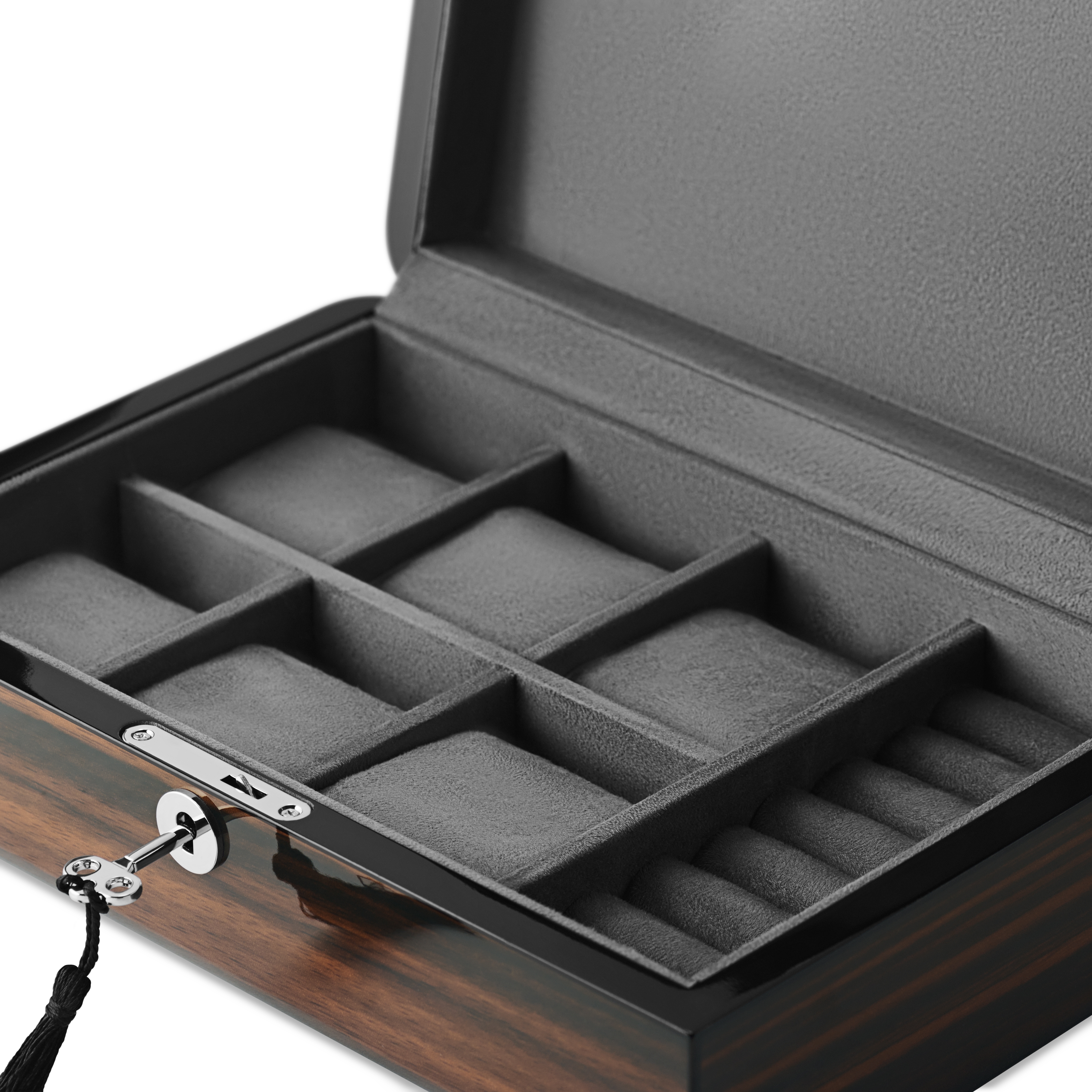 6 Slot Ebony Veneer Watch and Cufflink Box - 5