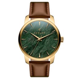 Beleza | Goldfarbene Uhr aus Edelstahl mit grünem Marmor