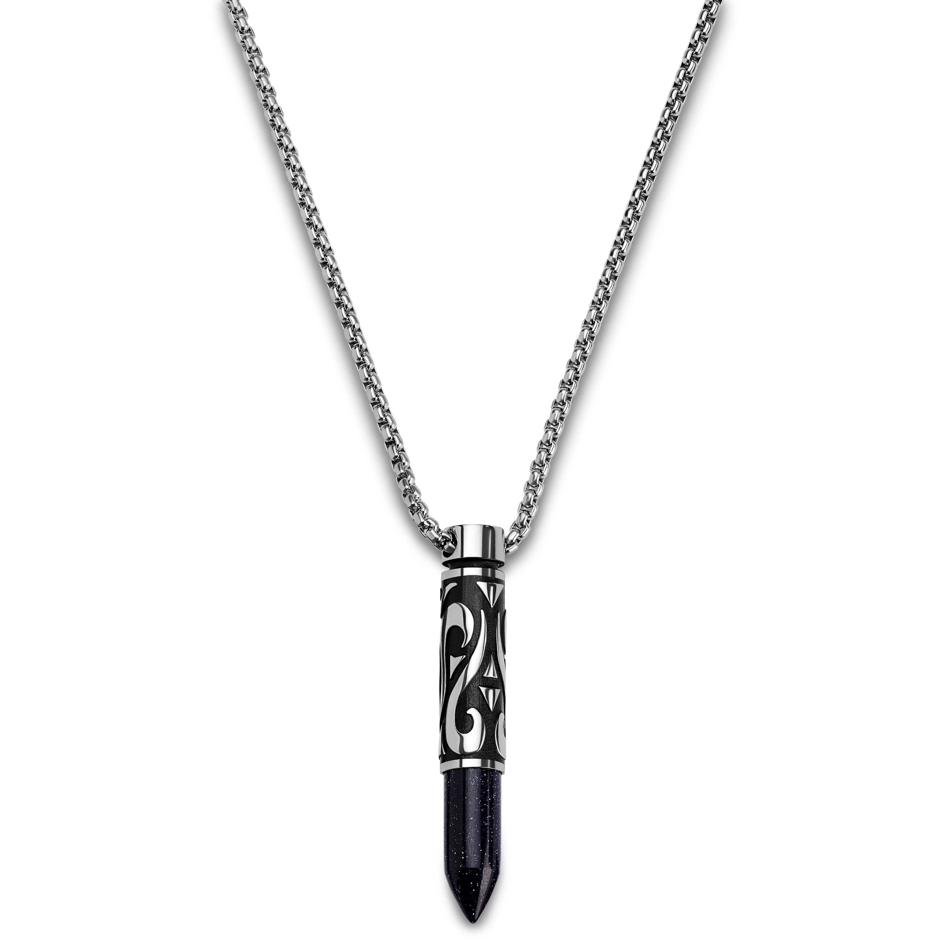 Rico | Ασημί Ατσάλινο Κολιέ με Κρεμαστό Μενταγιόν Σφαίρα και Μπλε Ψαμμίτη - 2