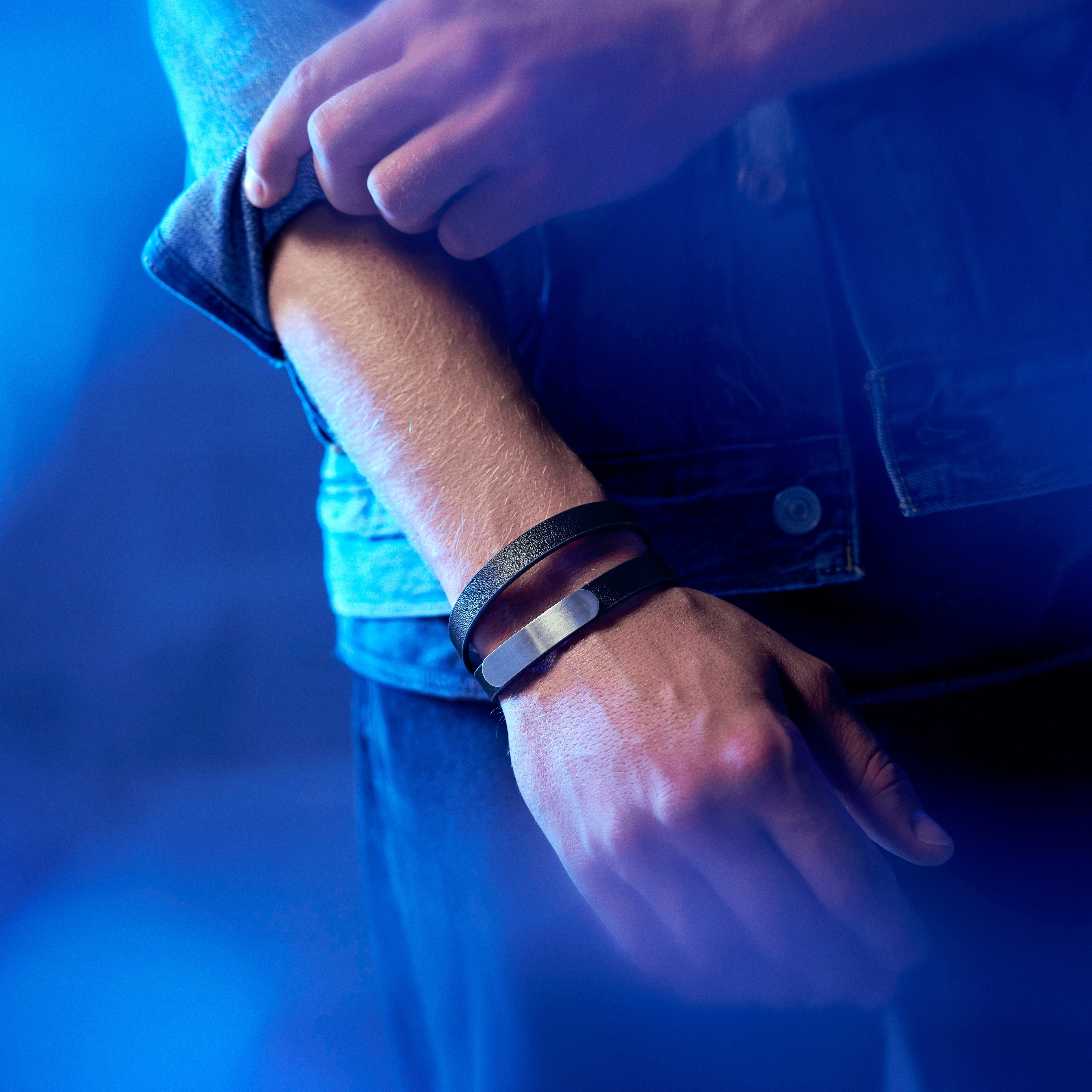 Nomen | Silver-tone and Black Leather Wrap-around ID Bracelet - 2