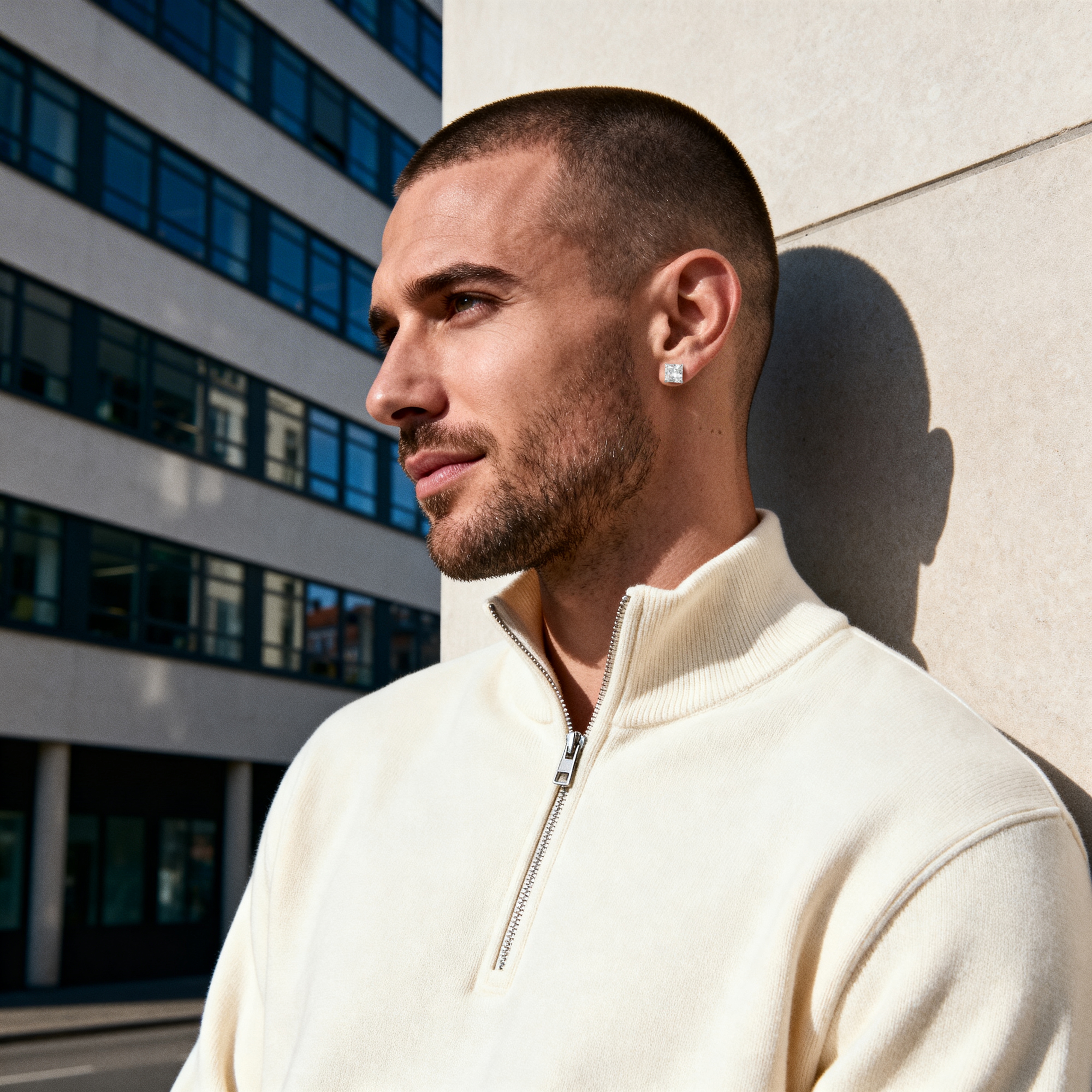 Lucid | 925 스털링 실버 10mm 스퀘어 지르코니아 스터드 귀걸이 - 3