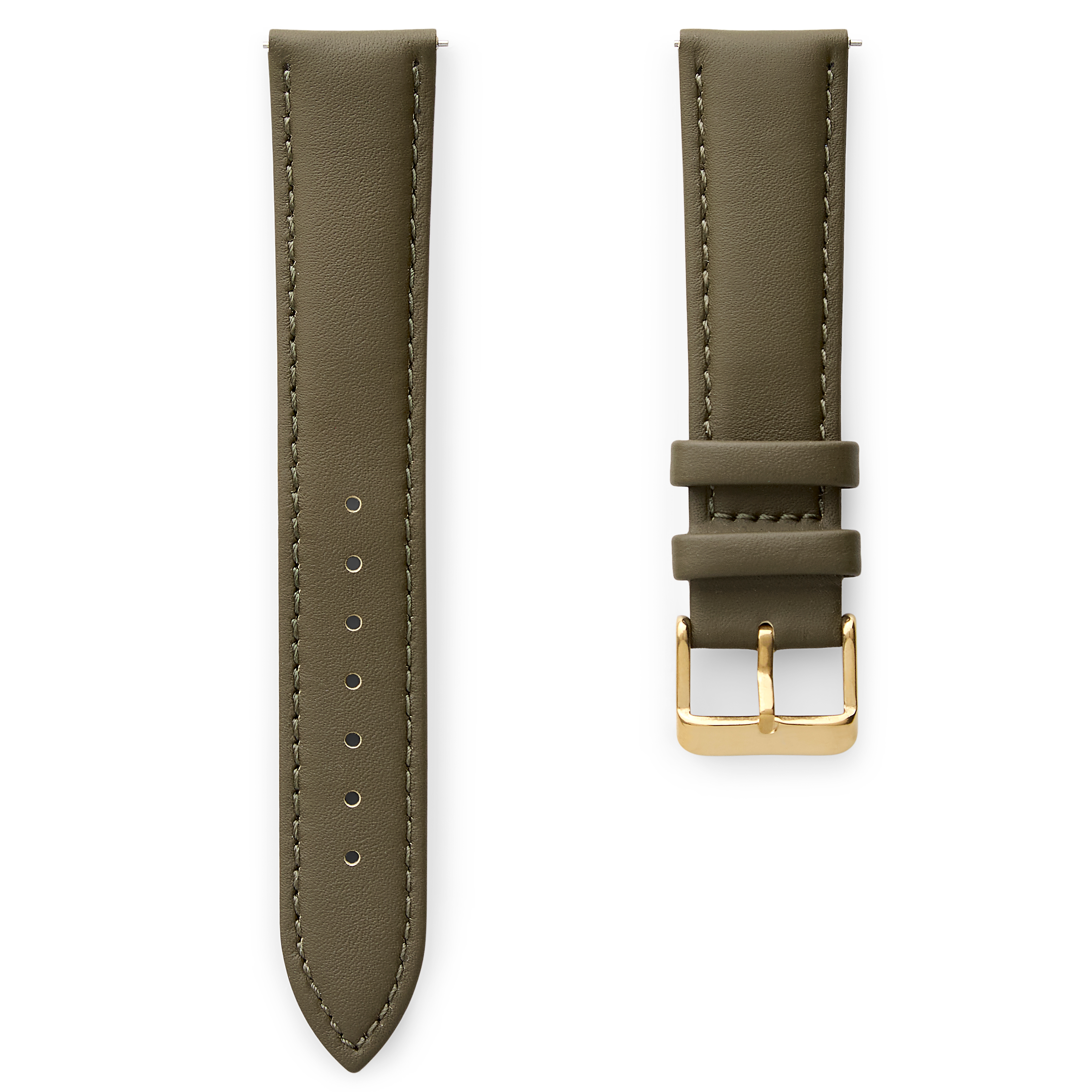 18mm Classic Dark Green Leather Watch Strap with Gold-Tone Buckle – Quick Release
