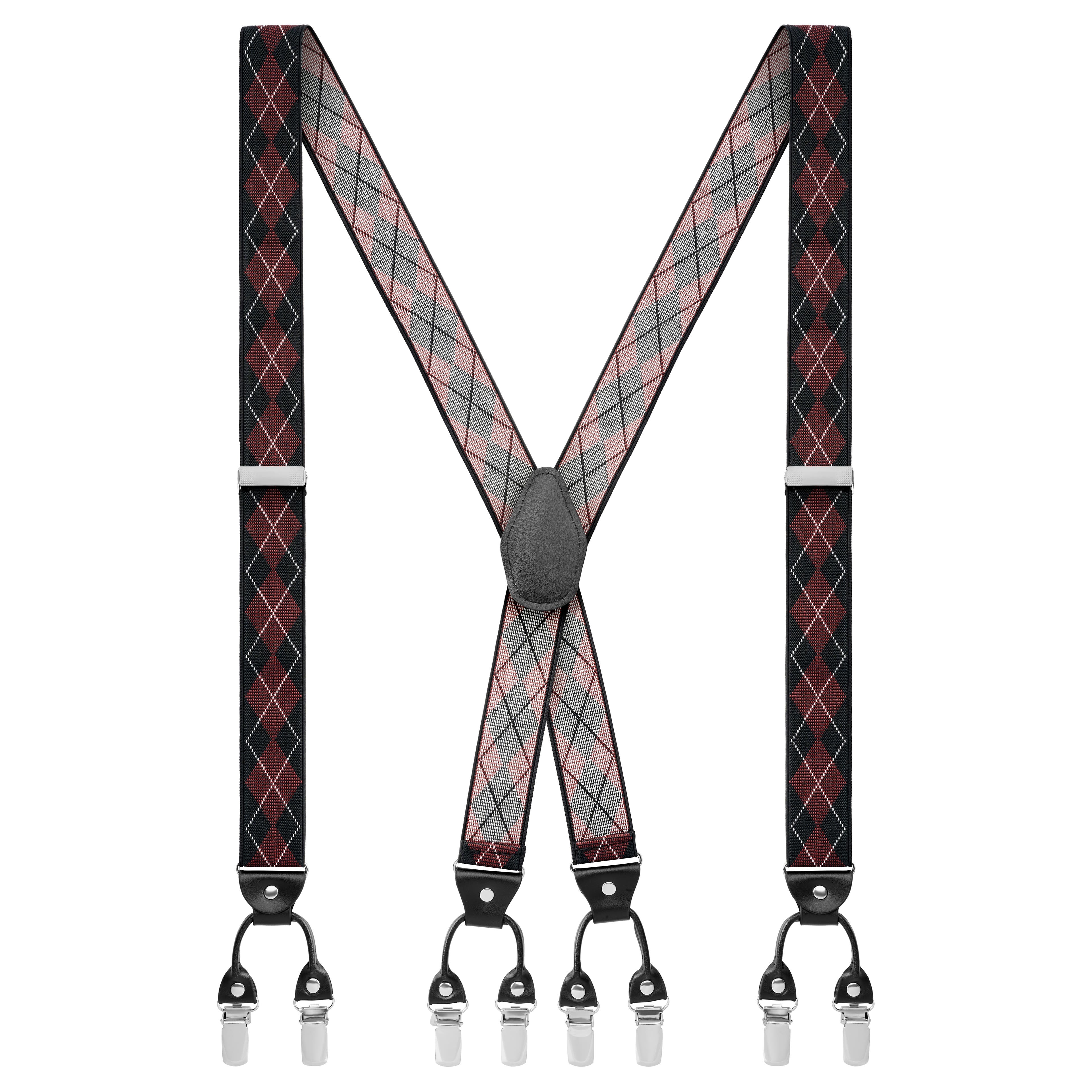 Vexel | Burgundy Large Diamond-Patterned X-back Suspenders
