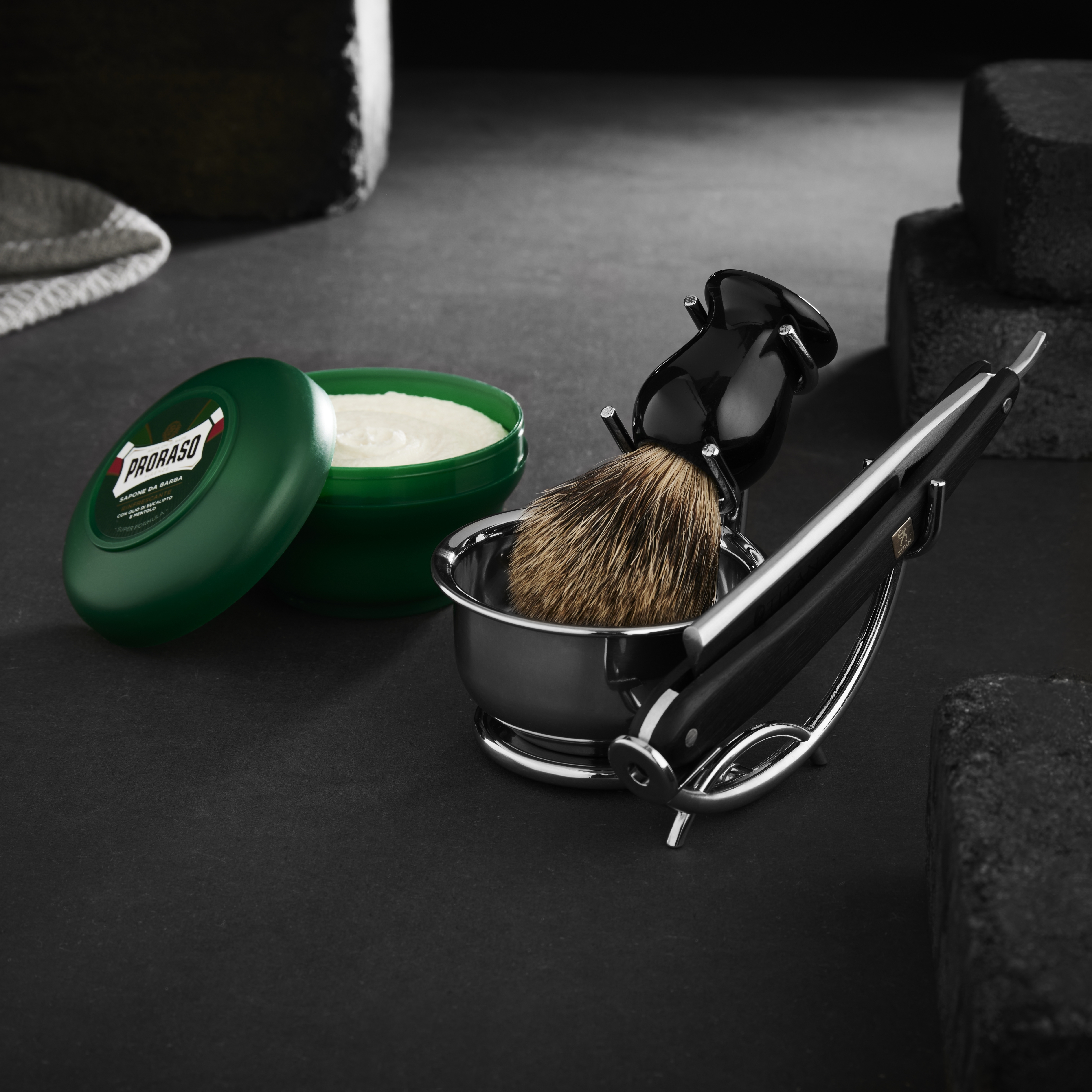 Mahoniehouten Scheerset met Open Scheermes - 3